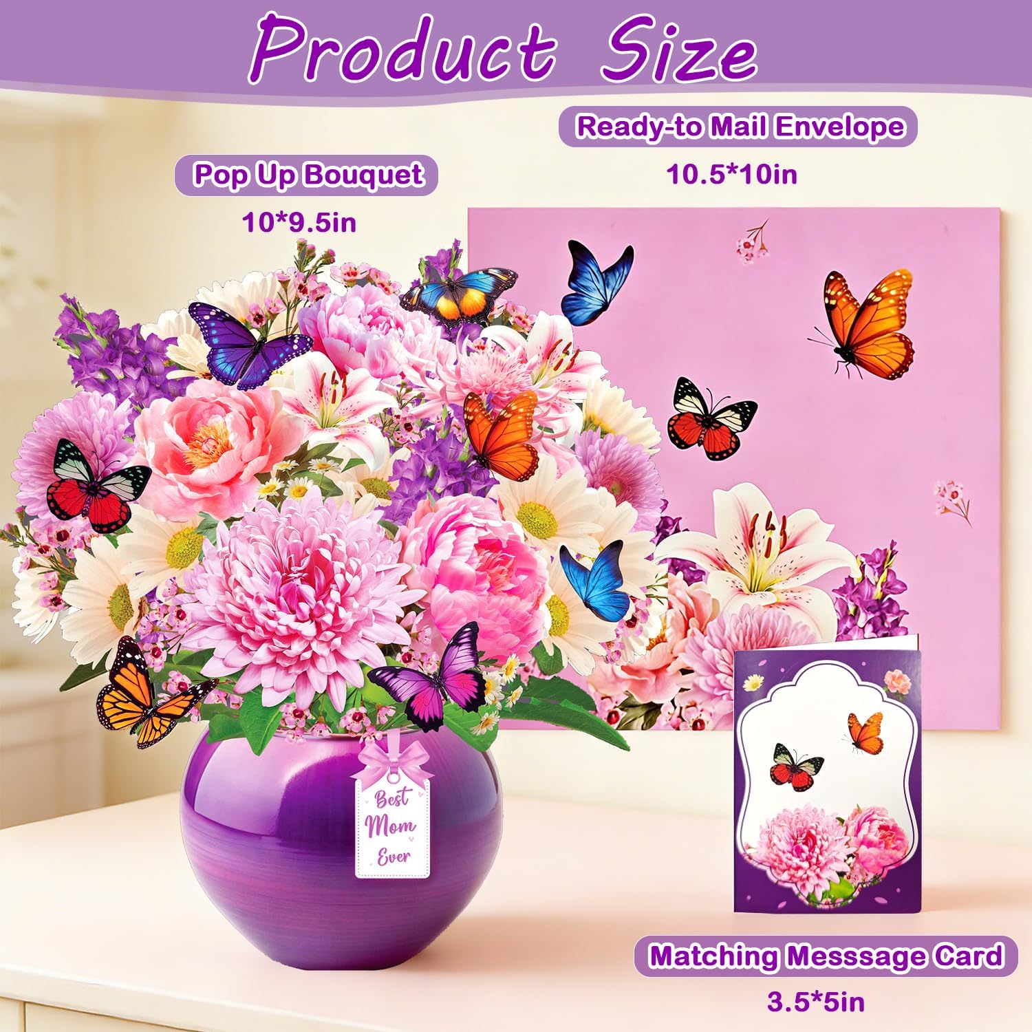 Detalle 2 de Rayilyn 3D Pop-Up Peony Thank You Card for Mom with Music and Lights
