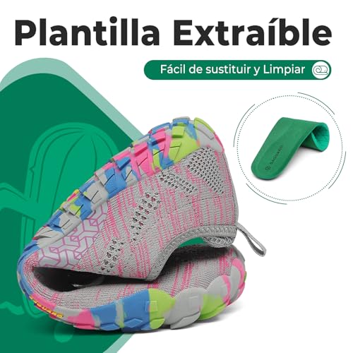 Detalle 2 de SAGUARO Smart II zapatillas barefoot con suela Zero Drop, malla y color gris rosa