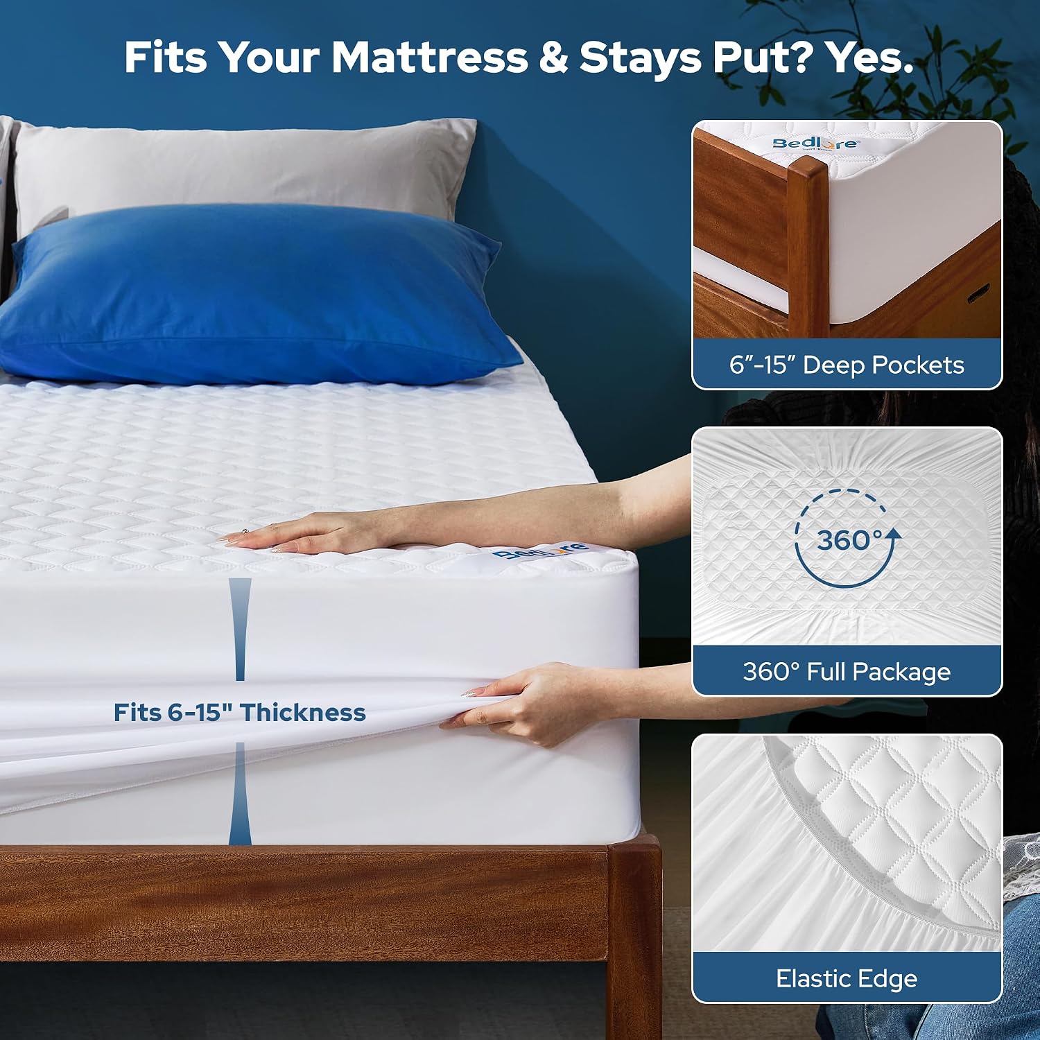 Detalle 2 de BEDLORE 2 Pack Waterproof Mattress Protector, Twin XL, Quiet Microfiber