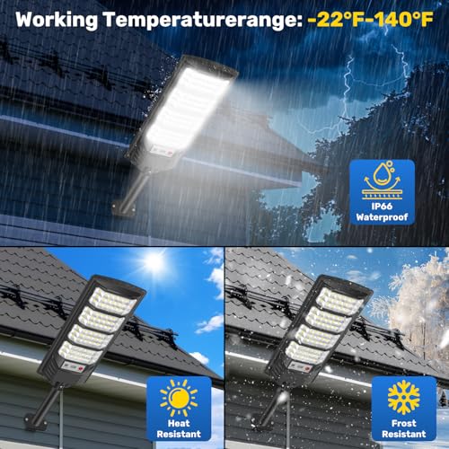 Detalle 1 de PEAKRO Farolas solares LED 600 W con sensor de movimiento, mando y protección IP66 (2 unidades)