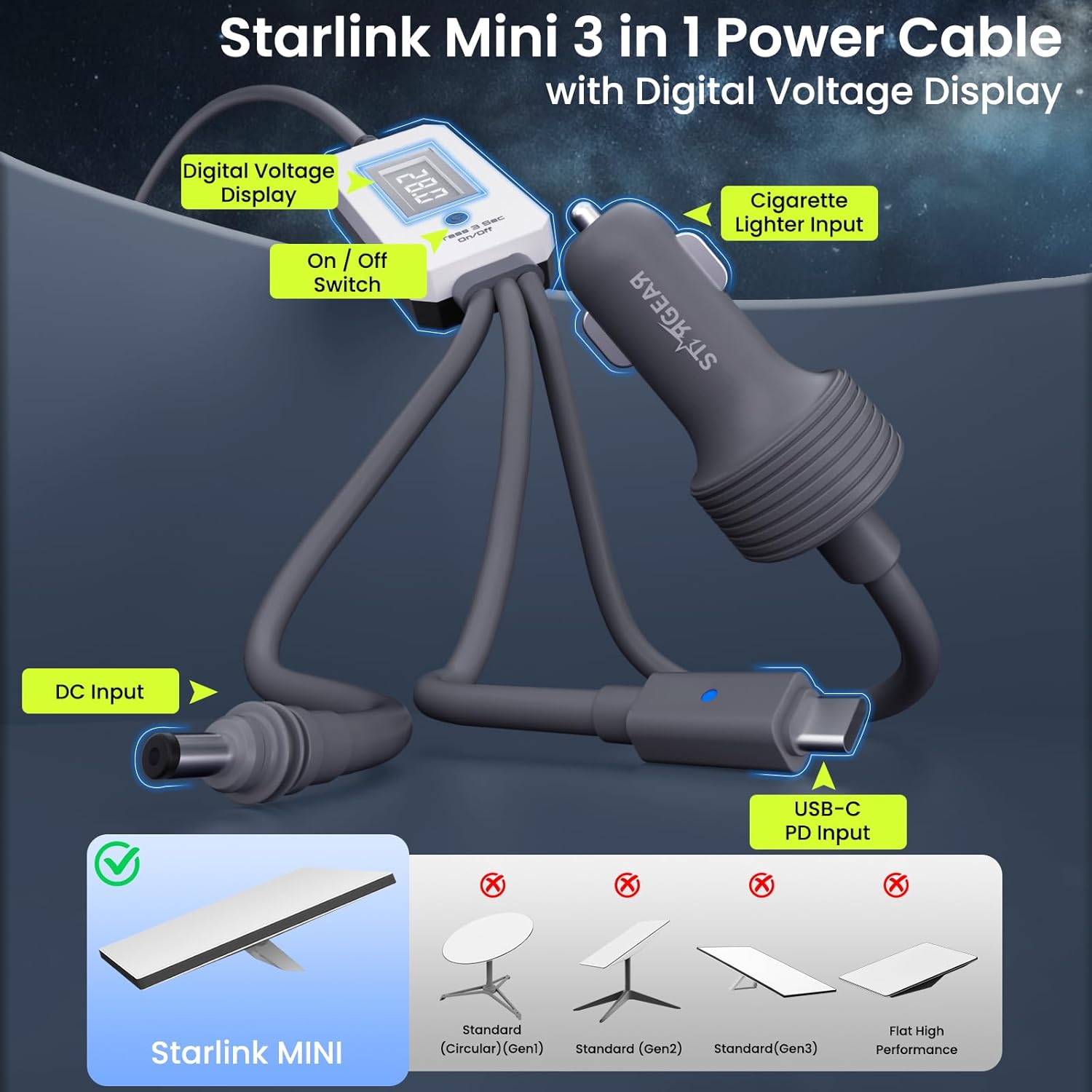 Thumbnail 1 de Starlink Mini Cable 10FT 3M 16AWG