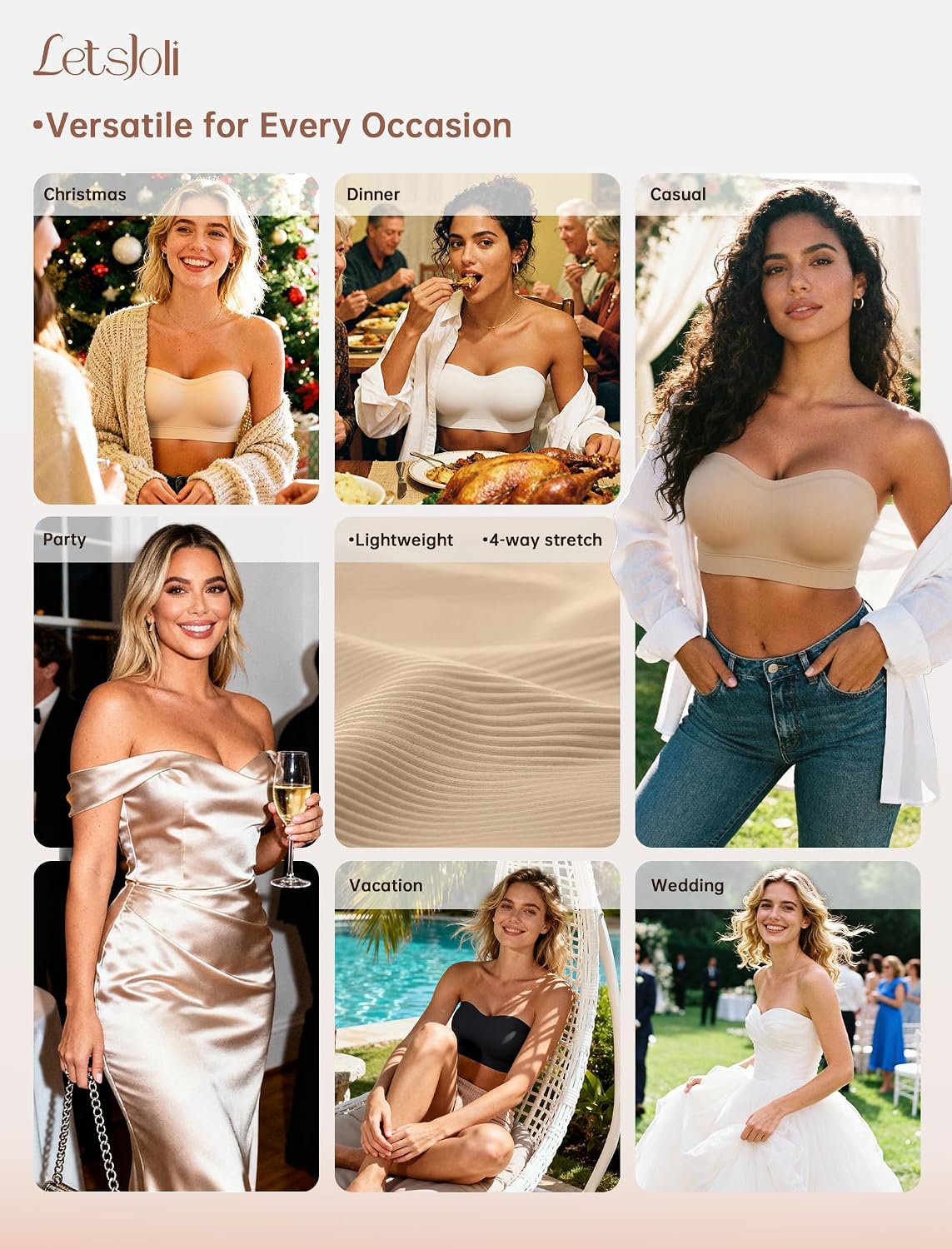 Thumbnail 5 de LetsJoli Push Up Strapless Bandeau Bra 2XL 🎀