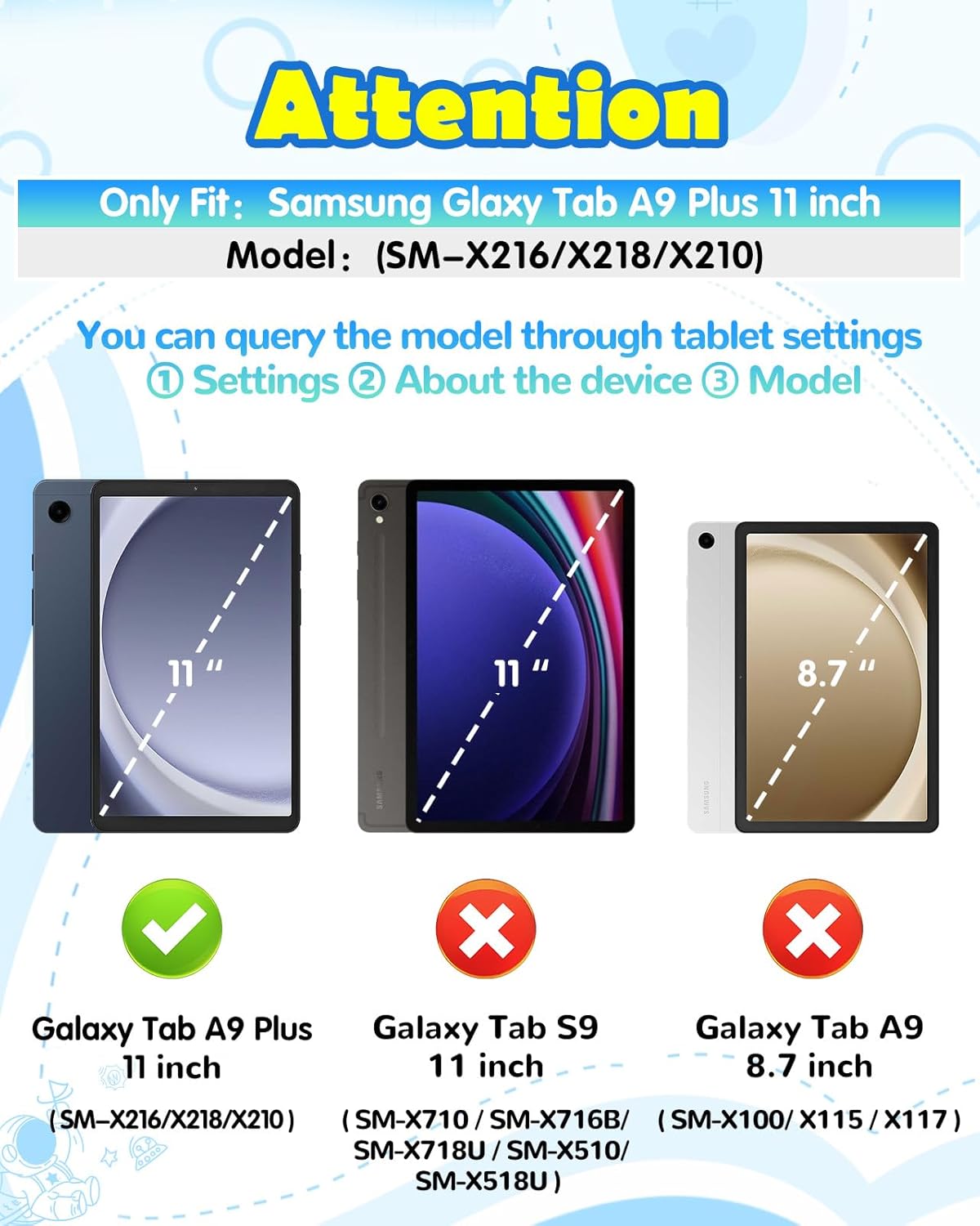 Detalle 2 de SurgeCraft 11” Samsung Galaxy Tab A9 Plus Case – Cute Astronaut Silicone Cover with Strap, Stand and 360° Rotating Grip