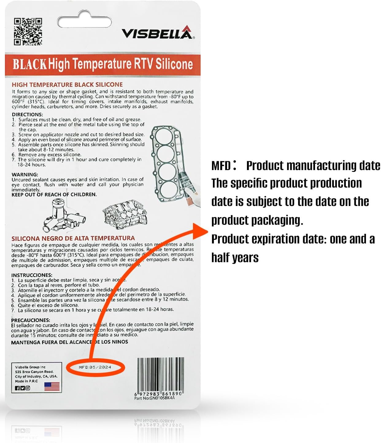 Detalle 2 de Visbella Neutral RTV siliconenkit voor motorafdichtingen tot 315 °C