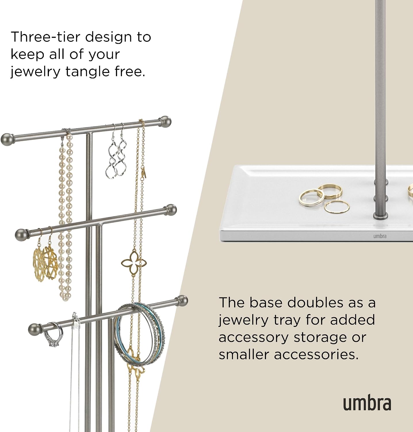 Detalle de Umbra TRIGEM JWL STAND WHT/NKL: A tall, versatile hanging jewellery organiser