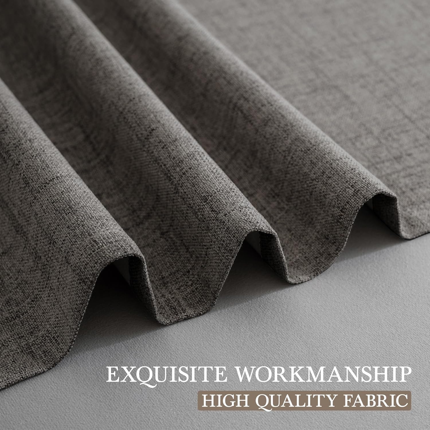 Detalle 2 de CUCRAF 100% Blackout Curtains Grey, 2 Panels, 66 x 90 Inch – Energy-Saving, Noise-Reducing, Linen-Look Blackout Drapes