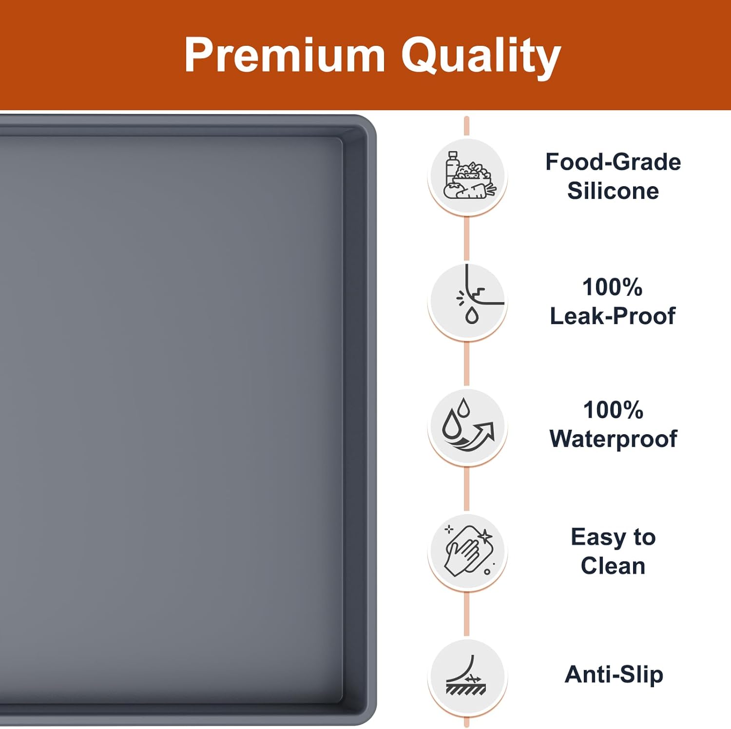 Detalle 2 de Ukeetap Extra Thick Waterproof Silicone Mat (19” x 12”) for Pet Feeding Bowls