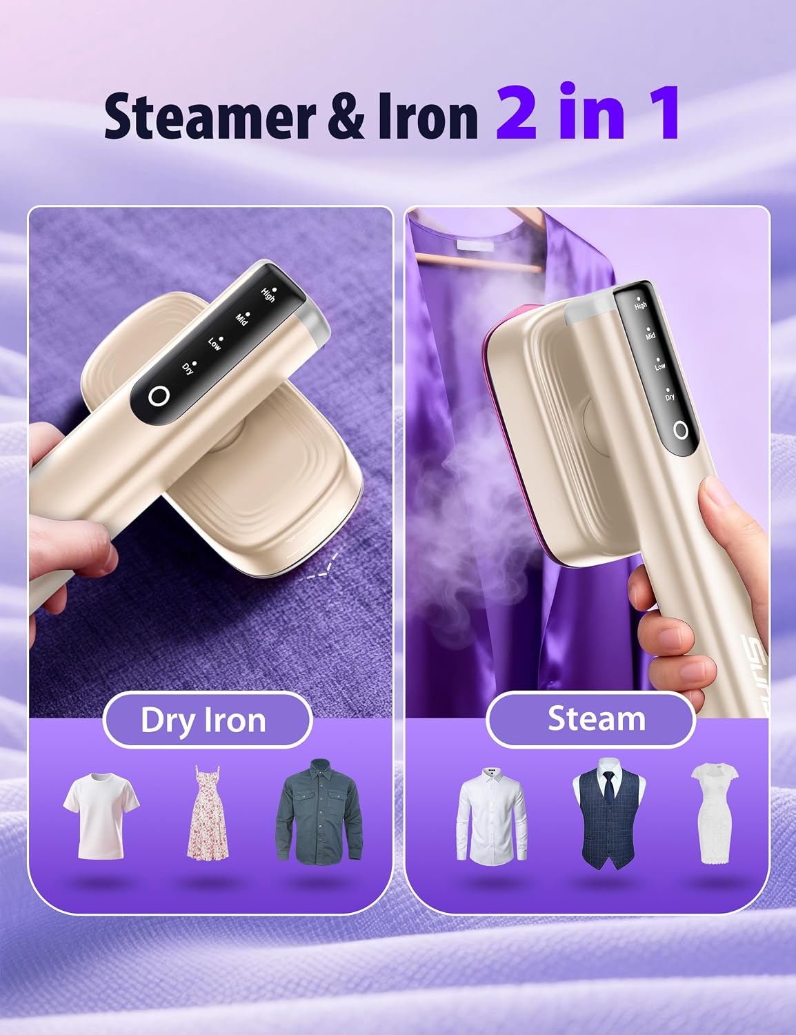 Detalle de Sundu 1005 2-in-1 Handheld Garment Steamer, 1200 W, 180 ml