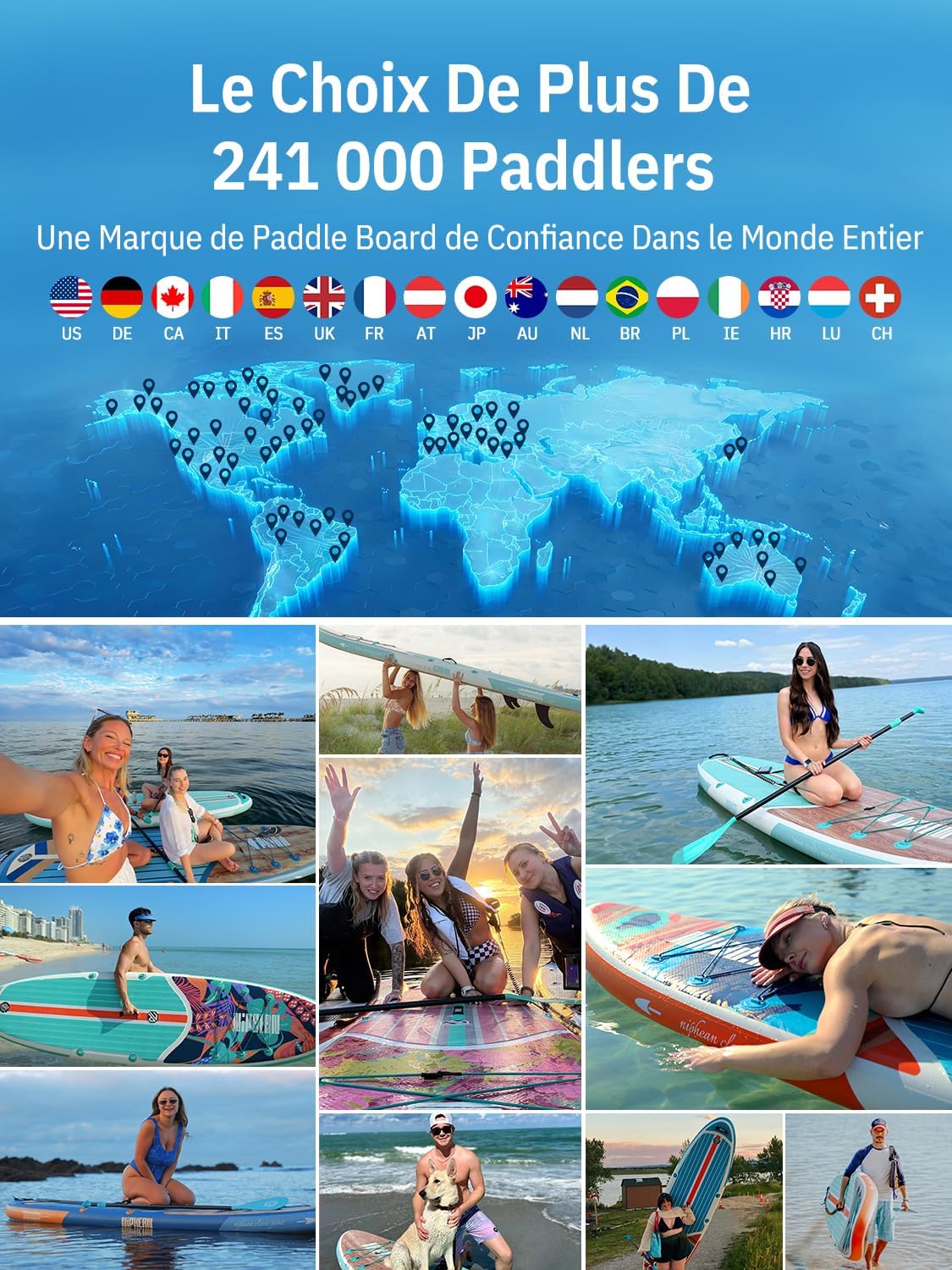 Detalle de Niphean Paddle Gonflable Adulte avec Tous les Accessoires – 320 cm, 200 kg, siège inclus