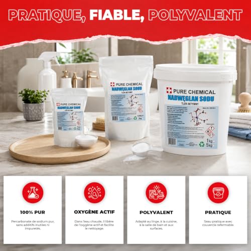 Detalle de CHOSA Percarbonate de Soude Linge Blanc en Poudre – 5 kg, PURE CHEMICAL by CHOSA