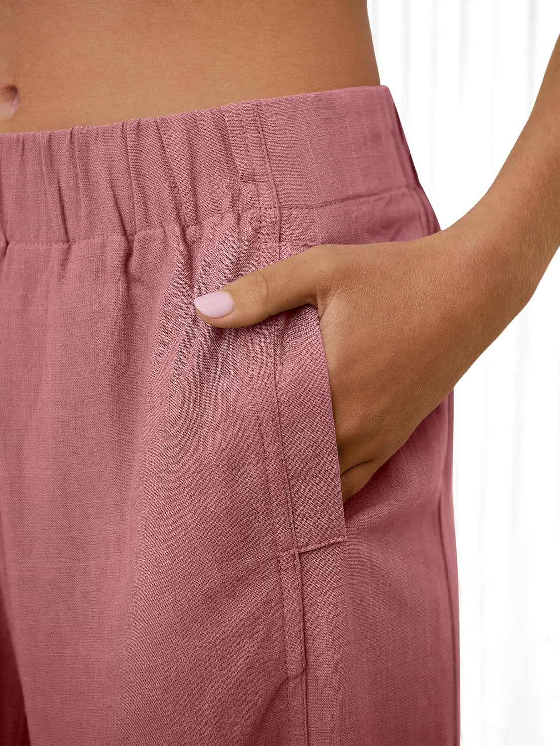 Thumbnail 4 de ANRABESS Women’s Wide Leg Linen Pants — Elastic Waist Boho Lounge & Travel Trousers with Pockets