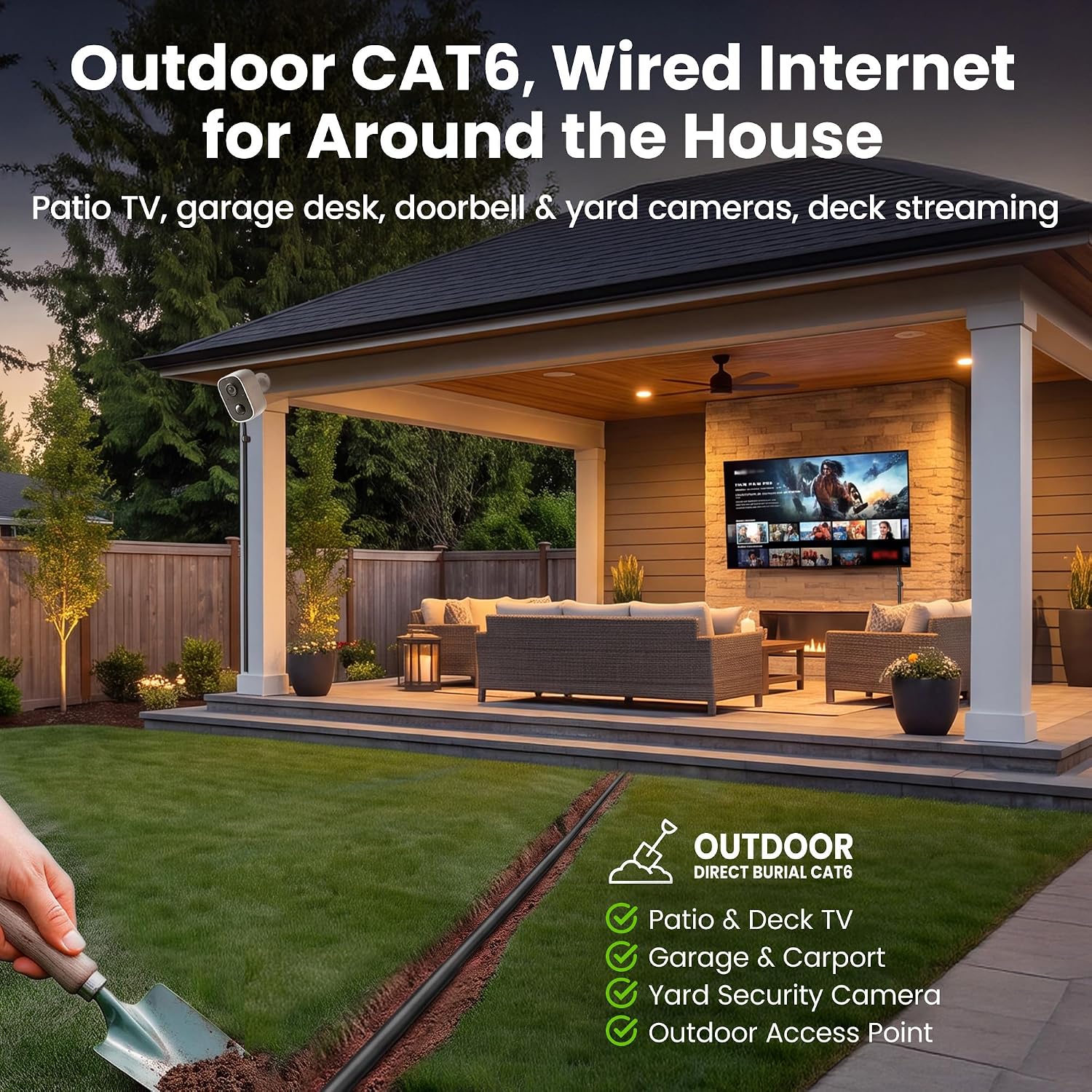 Detalle de GEARit GI-CAT6-CCA-OUT-LDPE-BK-75F Cat 6 Outdoor Ethernet Cable, 75 ft