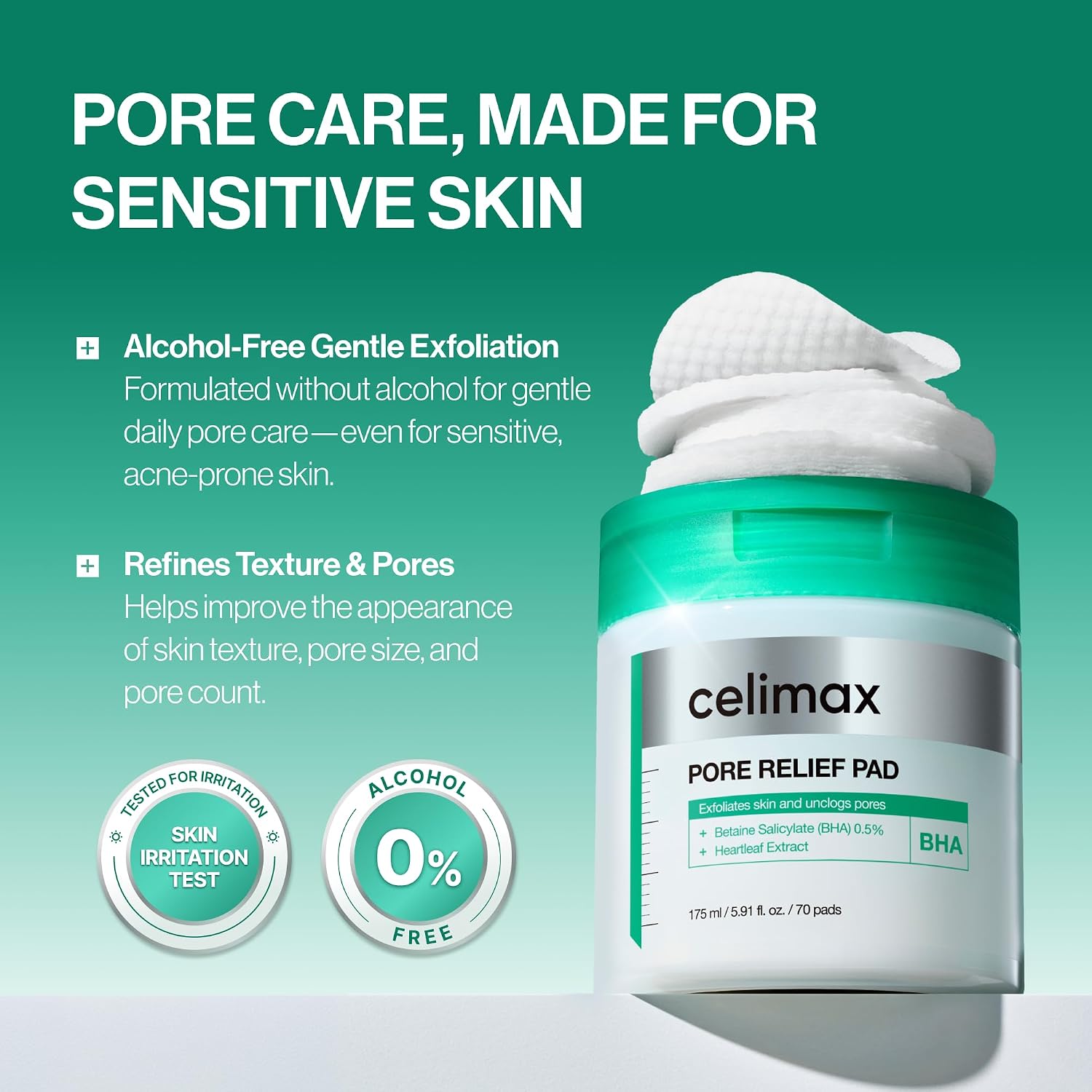 Detalle 2 de celimax BHA Pore Relief Toner Pads, 70 Count, Dual-Textured