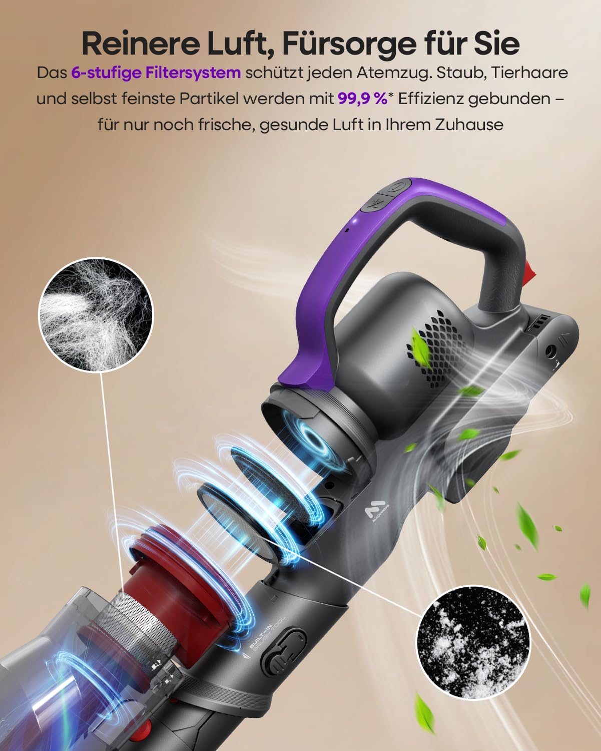 Detalle de Cordless Vacuum Cleaner 45 KPa 60 mins 450W 🧹