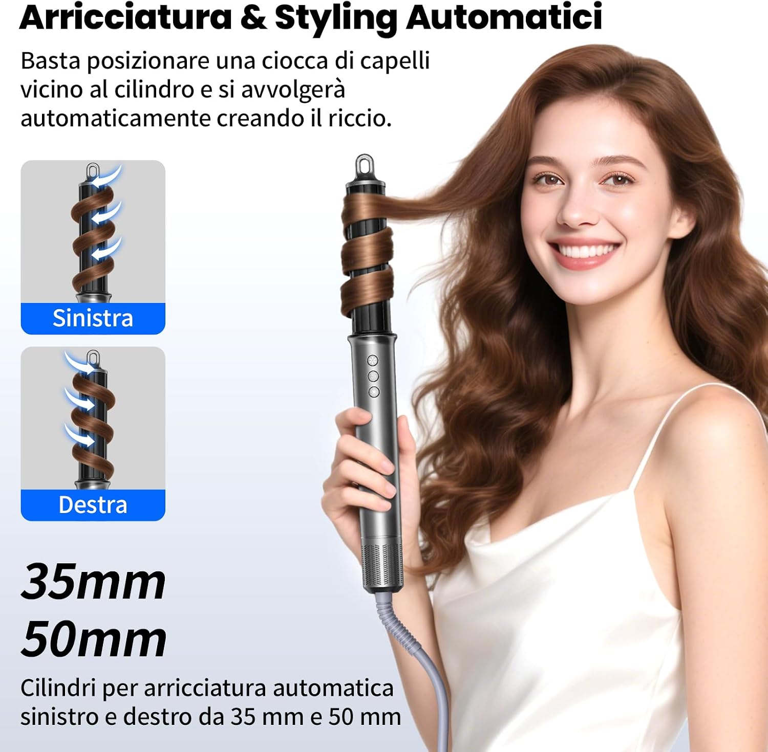 Detalle 1 de MANKIW Spazzola asciugacapelli 5 in 1: styling multifunzione con ricci automatici, motore brushless e ionizzazione