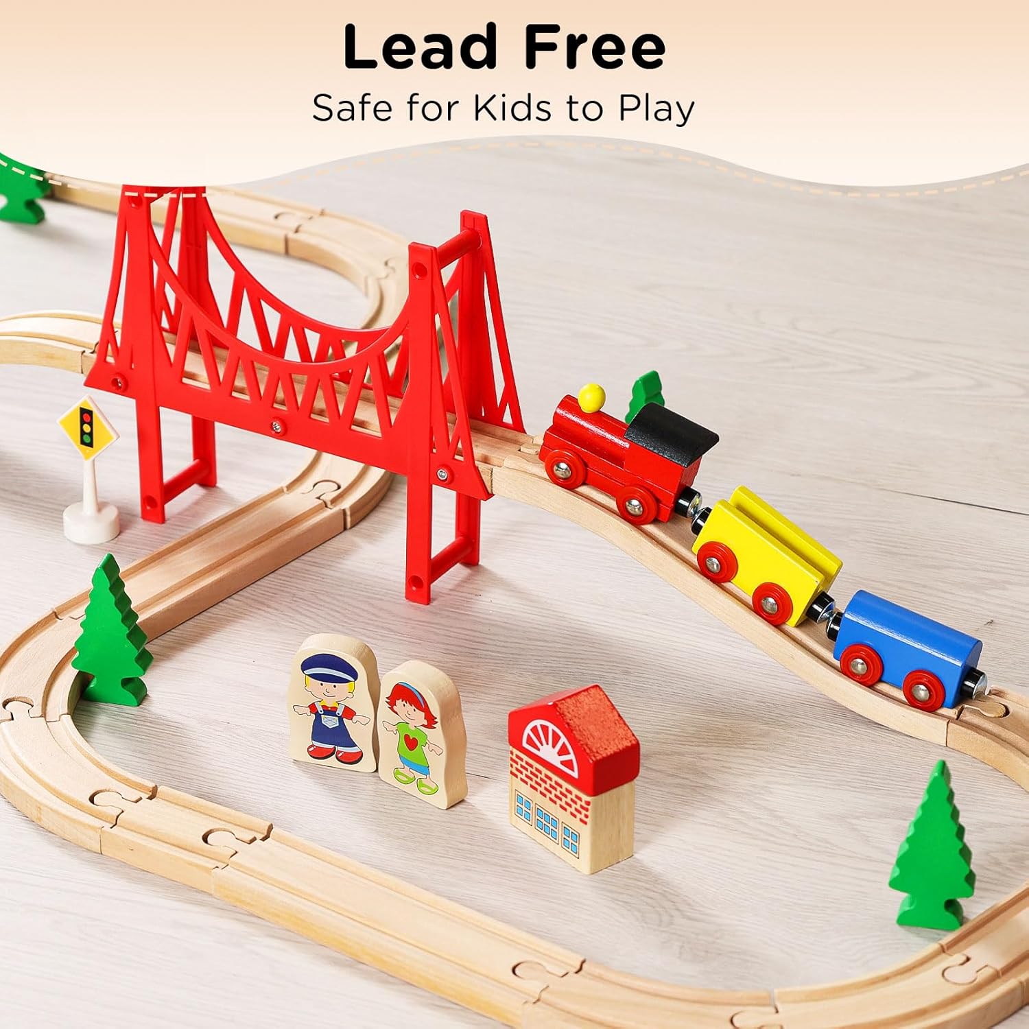 Detalle de SainSmart Jr. ensemble de trains en bois pour tout-petits (37 pièces) – Rails double face extensibles compatibles Brio/Thomas/Melissa & Doug