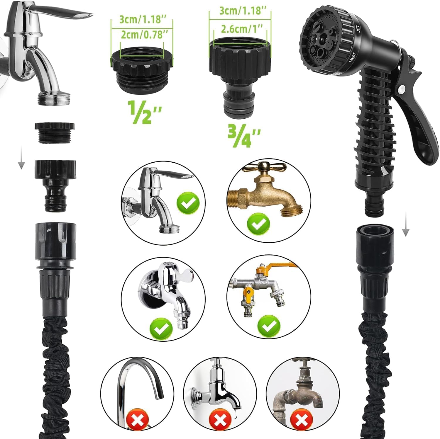 Thumbnail 3 de Expandable Garden Hose Pipe 30m/100ft with 7-Function Spray Gun