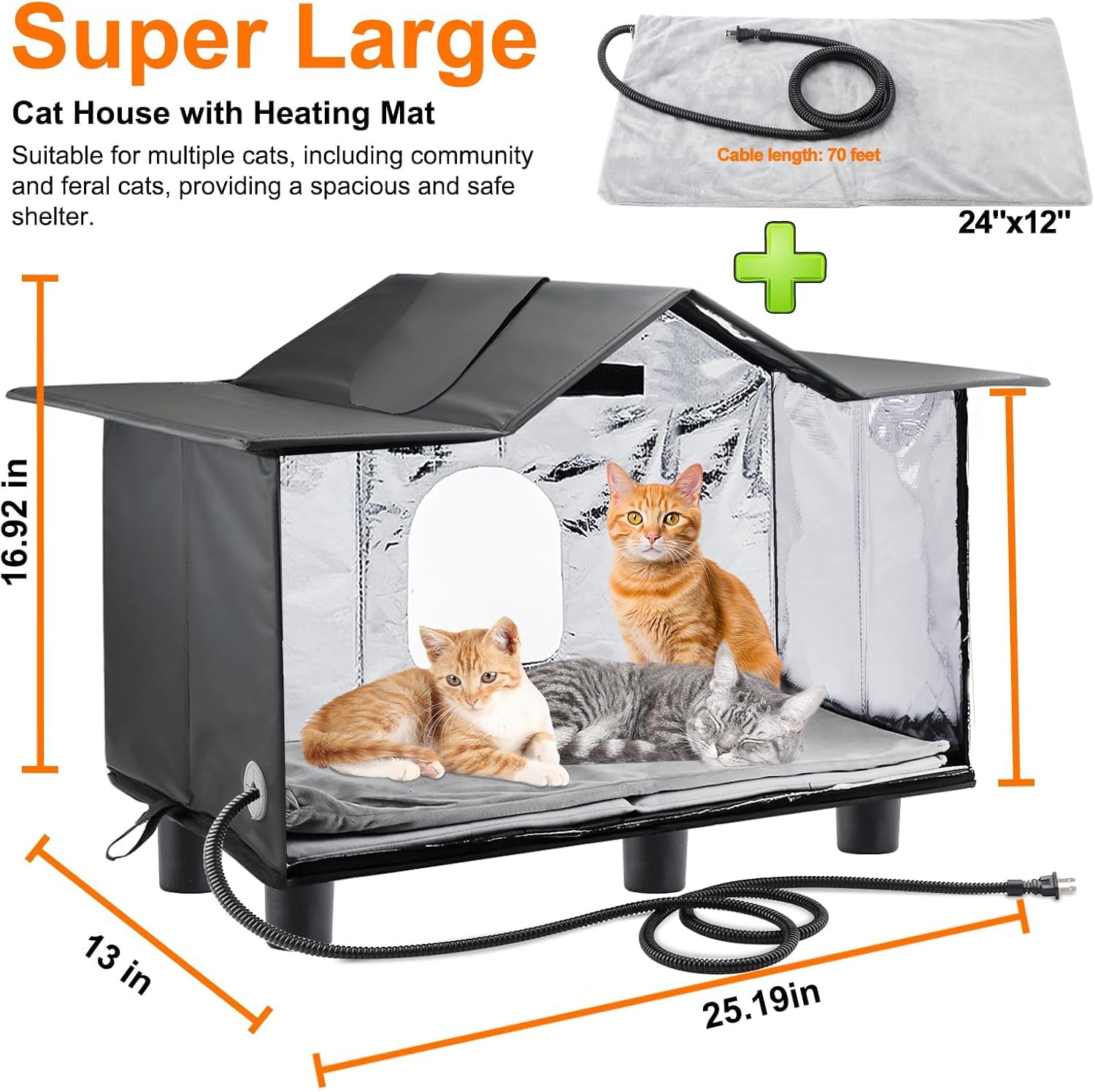 Detalle de Texsens OLI-MW-JRD-L Heated Outdoor Cat Shelter with Raised Base and Dual Exits