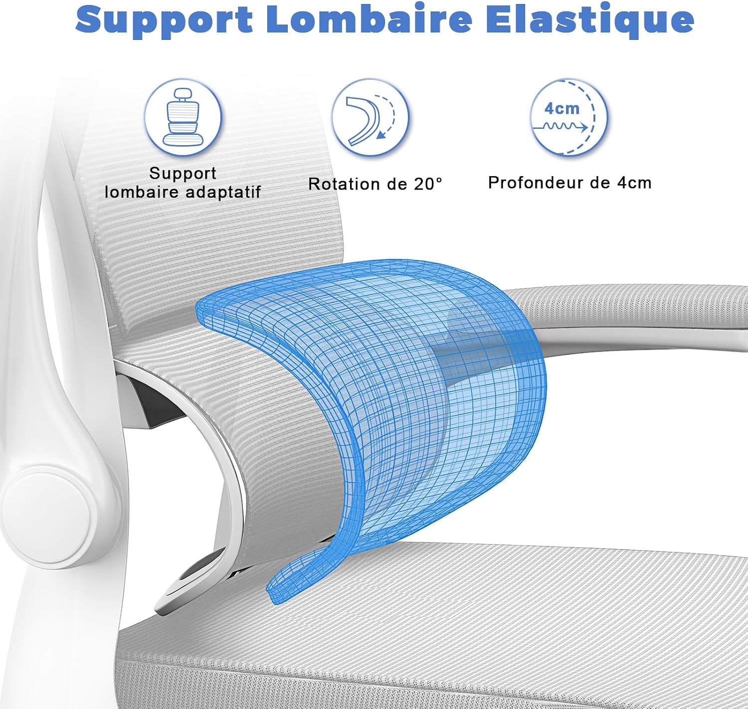 Thumbnail 4 de Chaise de Bureau Ergonomique Naspaluro — soutien lombaire ajustable, dossier en maille, repose-tête et accoudoirs rabattables (gris)