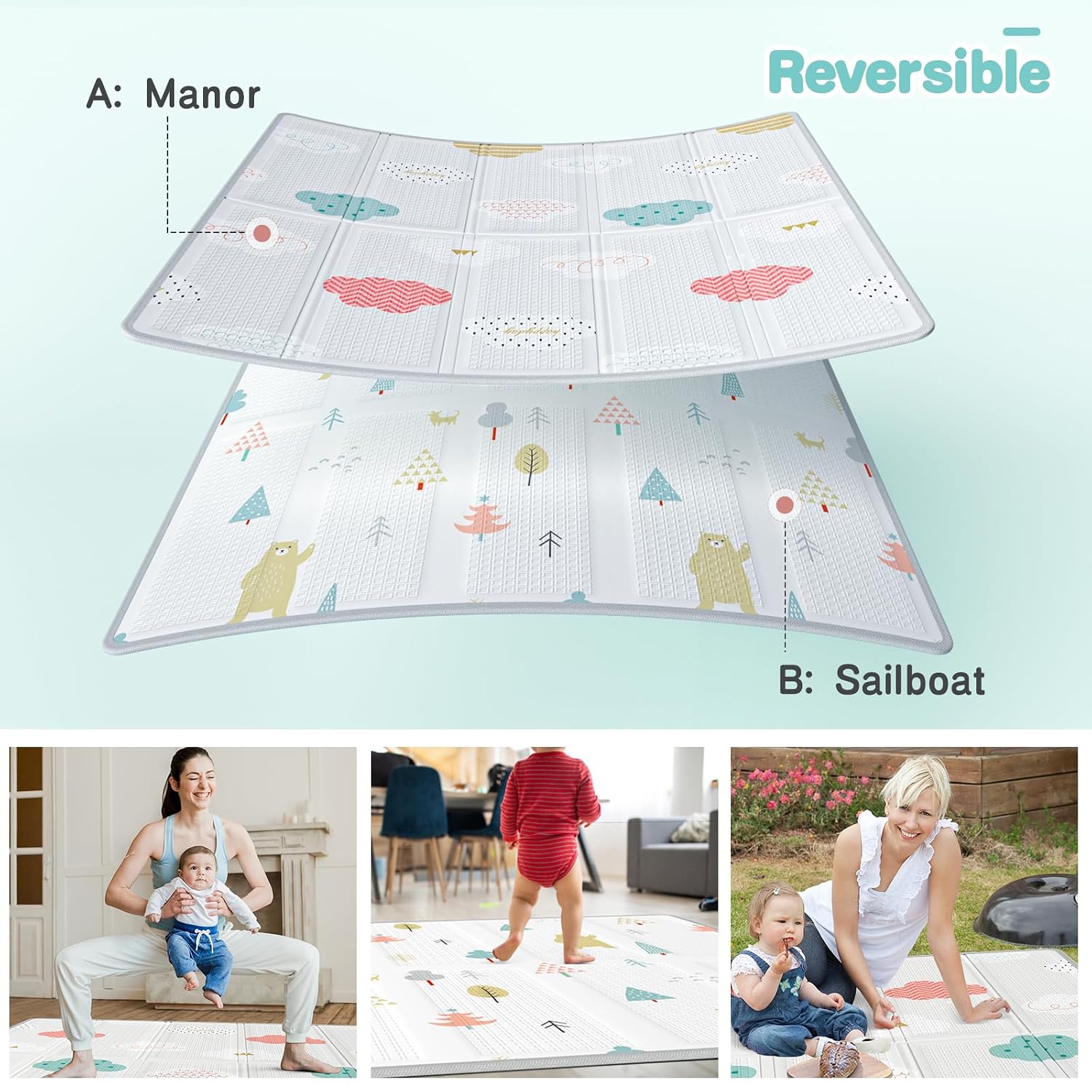 Thumbnail 2 de Uanlauo 150x150cm Laufstall mit Spielmatte – XXL Aktivitätsbereich für Baby und Kleinkind
