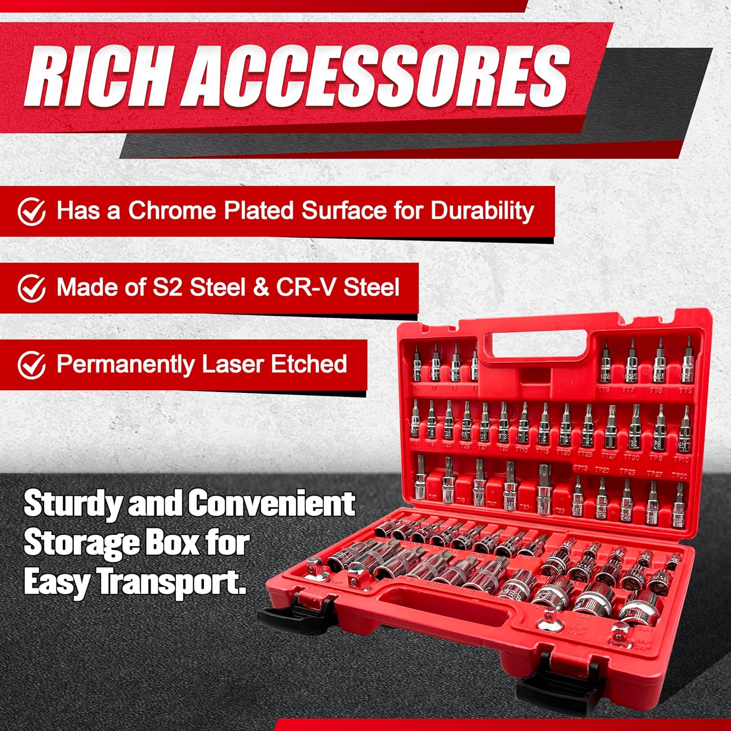 Thumbnail 2 de EACELIY 64-Piece Master Torx Bit Socket Set and External Torx Sockets (E4–E24, T6–T70, TT6–TT70, TP8–TP60)
