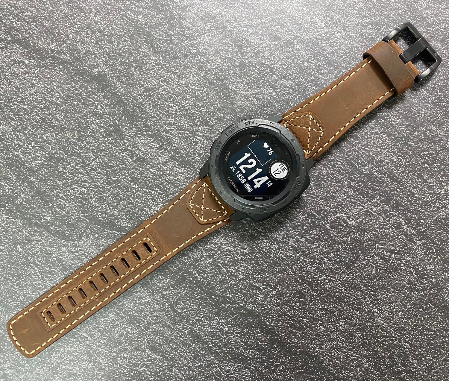 Thumbnail 5 de Leather Strap for Garmin Instinct, Instinct 2, Instinct 3 45mm – Dark Brown Genuine Leather, 22mm