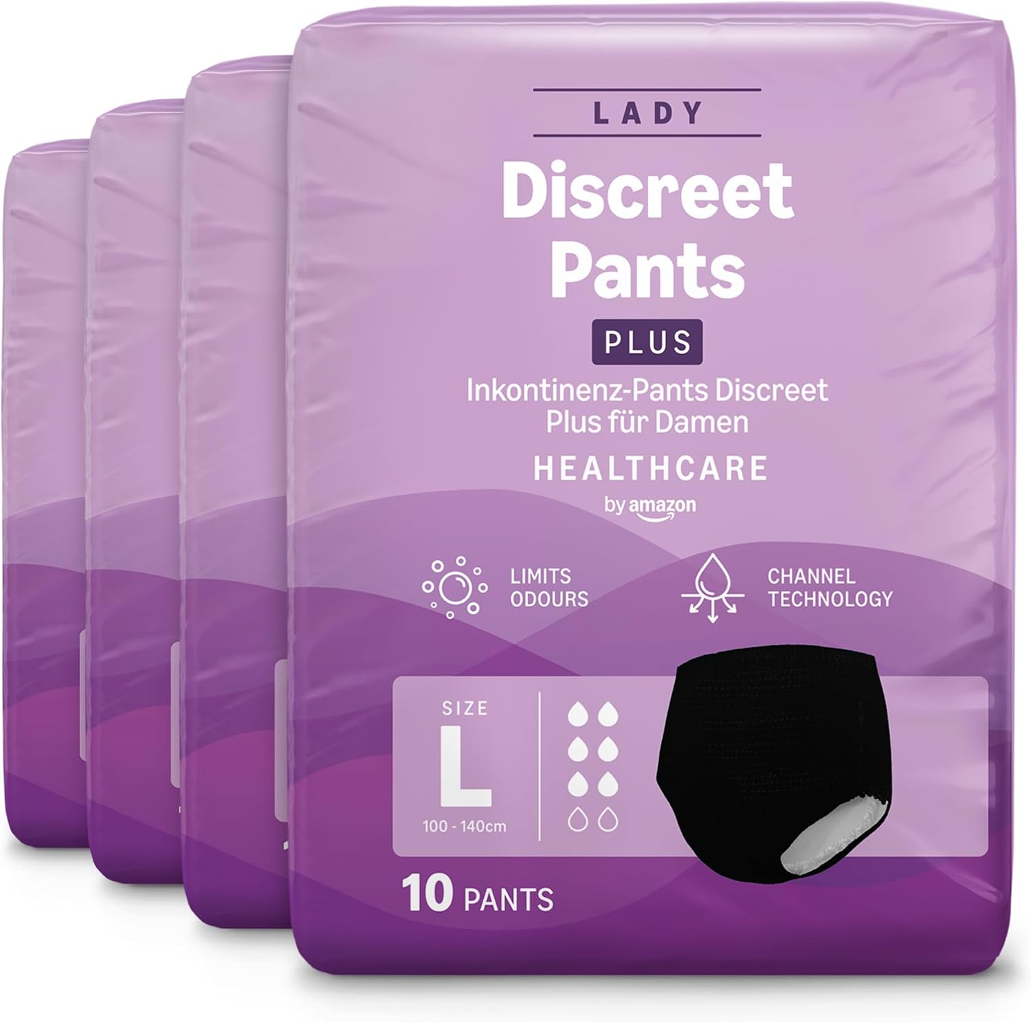 Detalle de By Amazon Lady Pants Plus Large – 40 Count (4 Packs of 10), Black