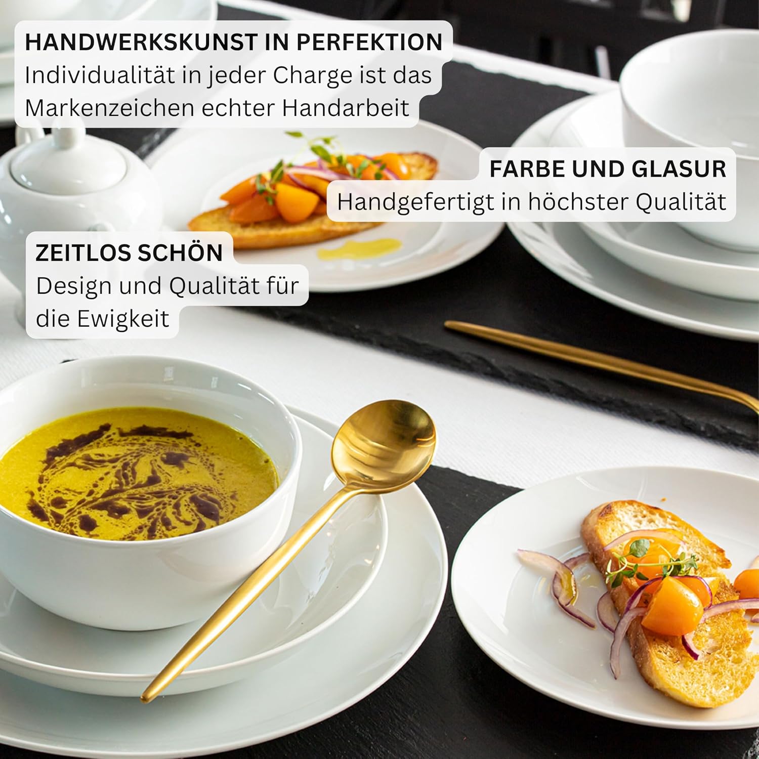 Detalle de SÄNGER New Port Tafelservice weiß (18-teilig) für 6 Personen aus Porzellan
