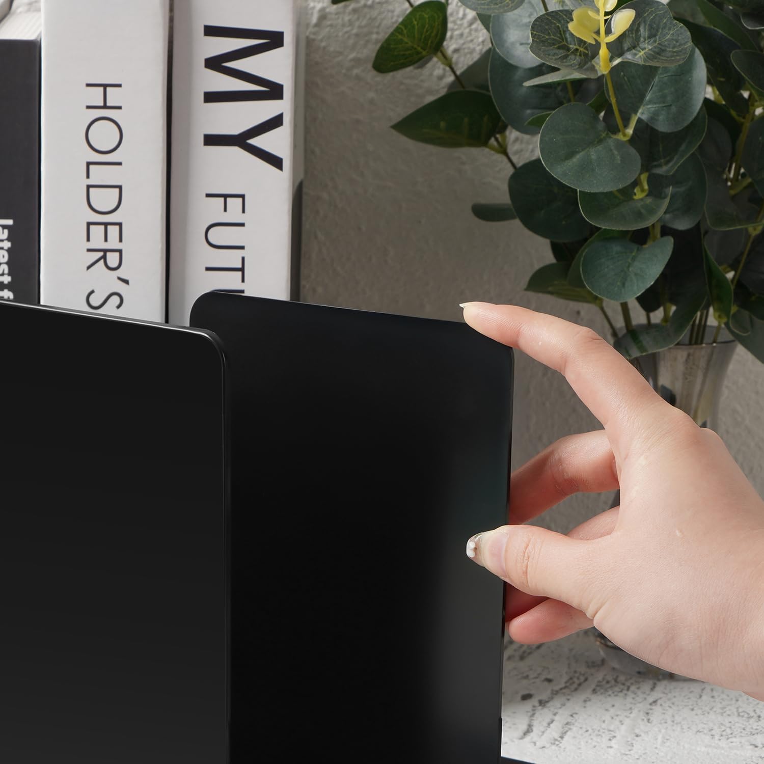 Detalle de 8 Stück Schwarze Buchstützen – extra groß, stabil und schutzfreundlich