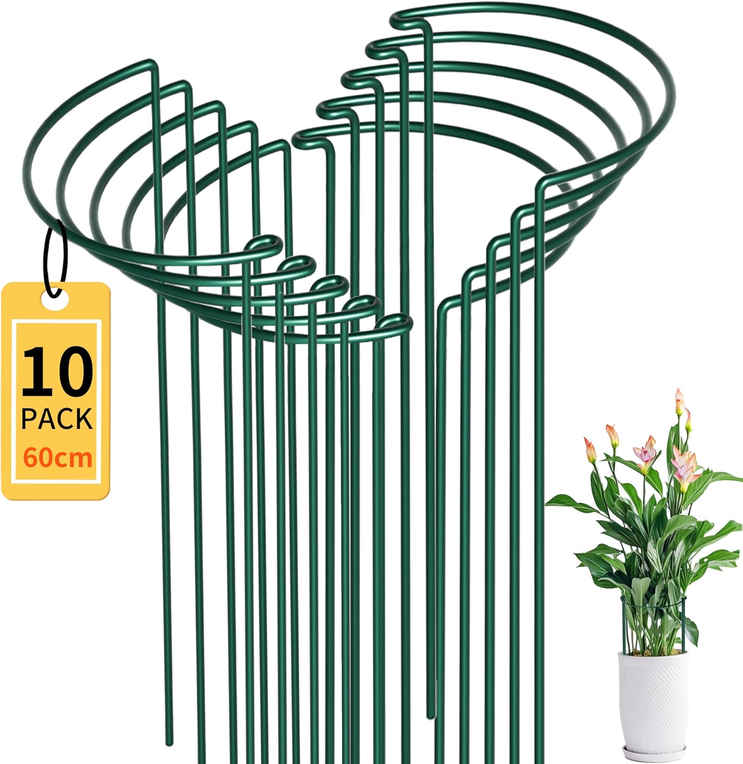 10pcs 25x60cm Plant Supports: Thicker 4mm Garden Stakes for Tall Perennials (Green, Weatherproof)