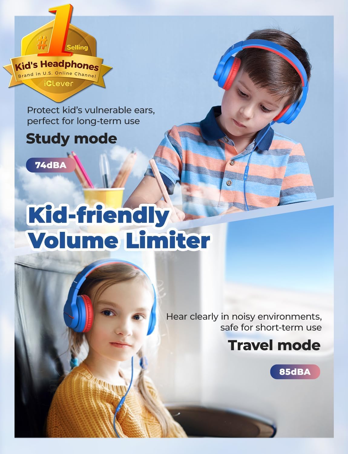 Thumbnail 1 de iClever HS19 Kids Headphones, Safe Volume 3.5mm