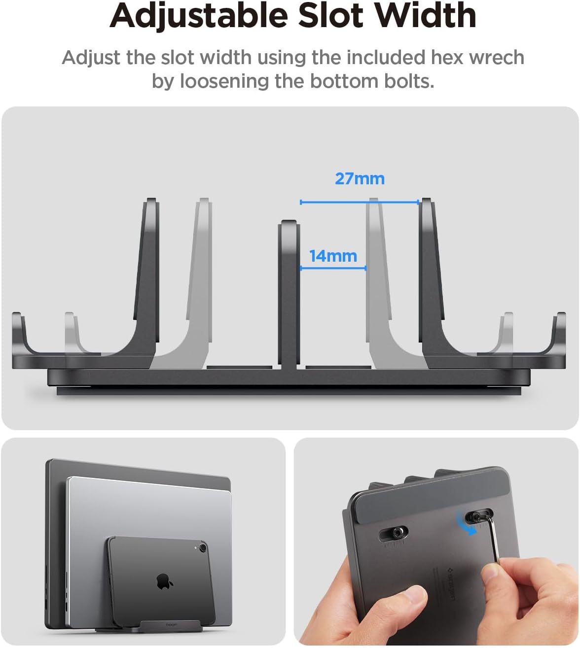Thumbnail 3 de Spigen Support Vertical Support Vertical 4-en-1 en aluminium (jusqu’à 4 appareils) pour ordinateur portable, tablette et smartphone