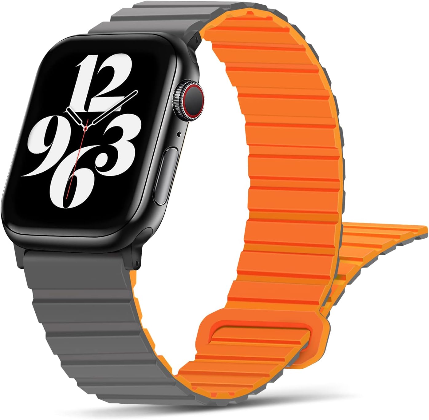 Detalle de Tasikar Silicone Magnetic Loop Strap for Apple Watch 42mm – Grey/Orange (Series 10)