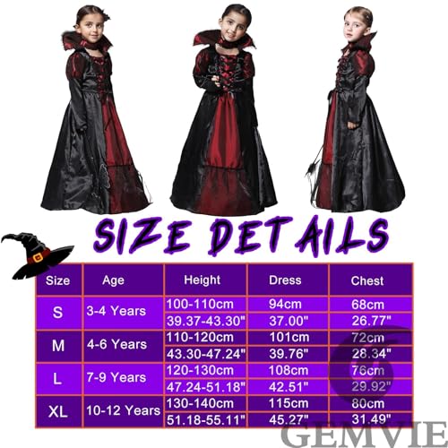 Thumbnail 4 de GEMVIE costume da vampira per bambine, abito lungo rosso e nero con cravatta