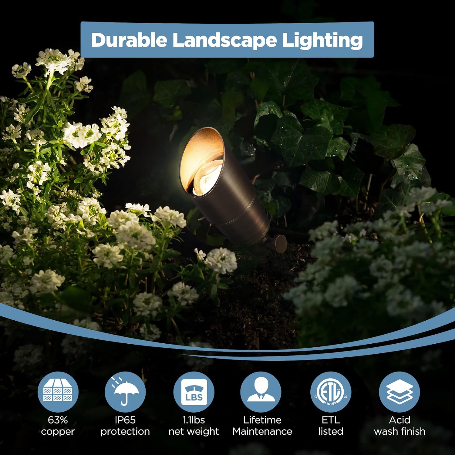 Detalle 2 de Gardencoin 3C-5230 Brass Landscape Spotlights, 12V Bronze, 6-Pack