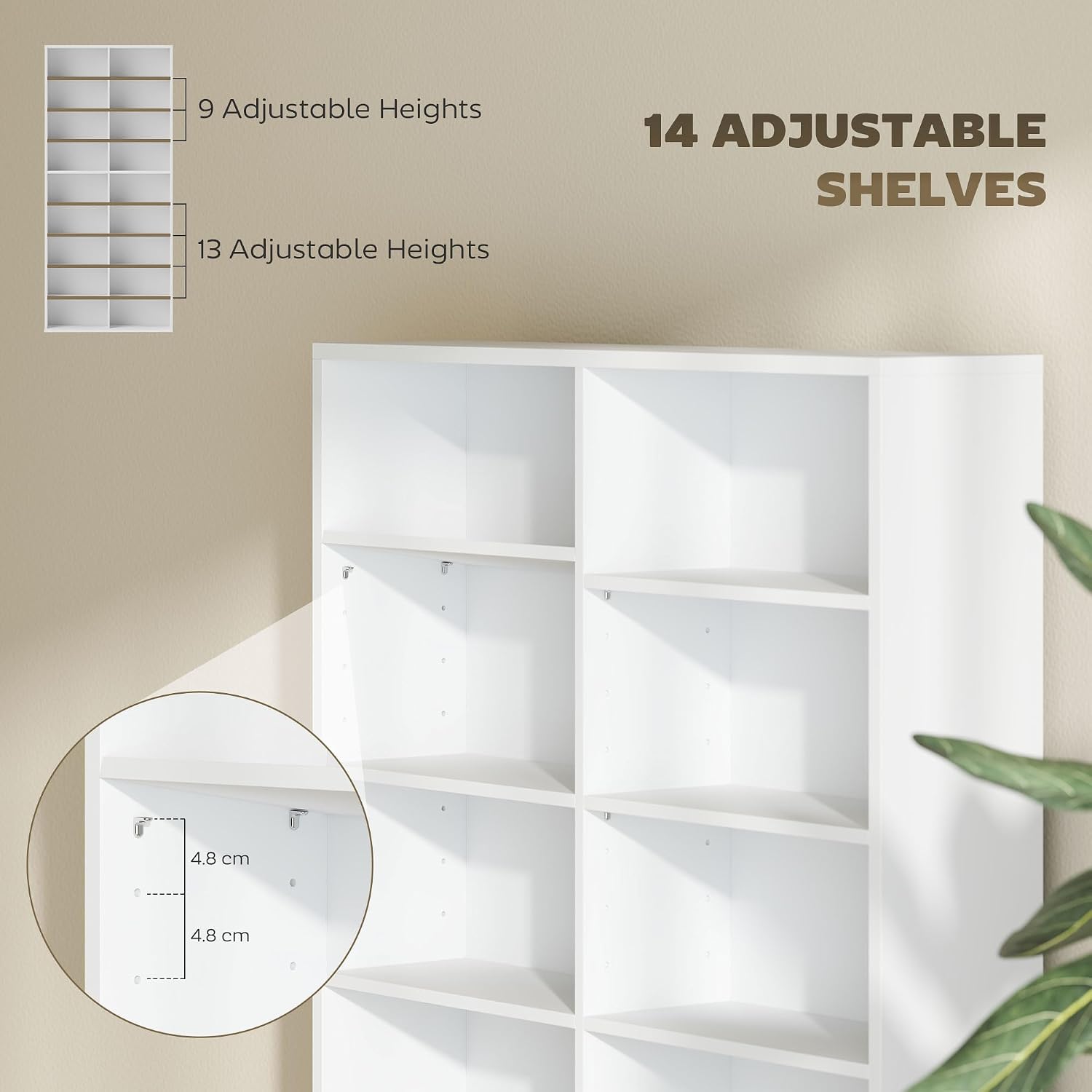 Detalle de HOMCOM 836-599V00WT Media Storage Unit, 640 CDs/360 DVDs, 14 Adjustable Shelves
