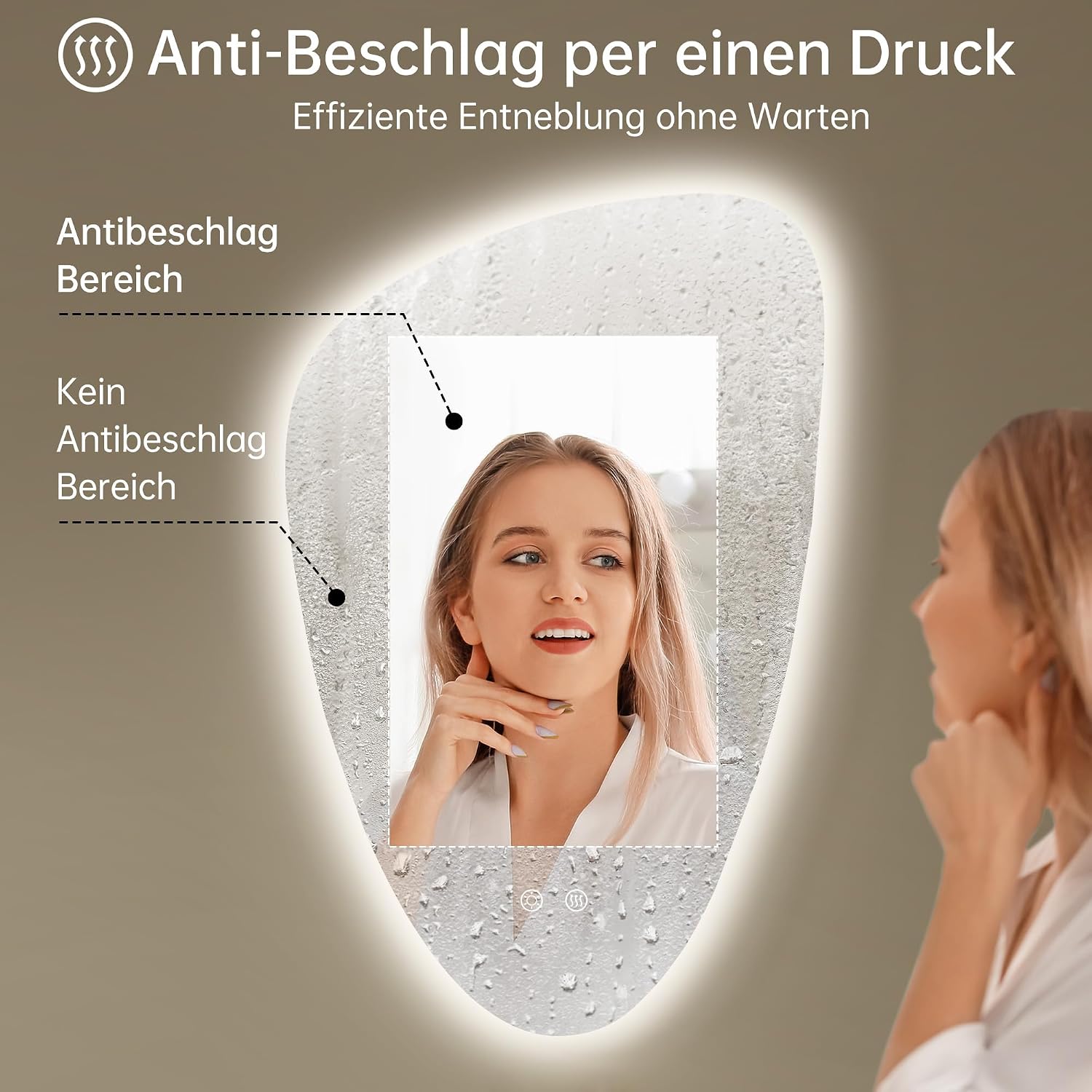 Detalle de OUMUSU Badspiegel mit Beleuchtung 50 x 78 cm – dimmbar, berührungssensitiv, entnebelungsfähig