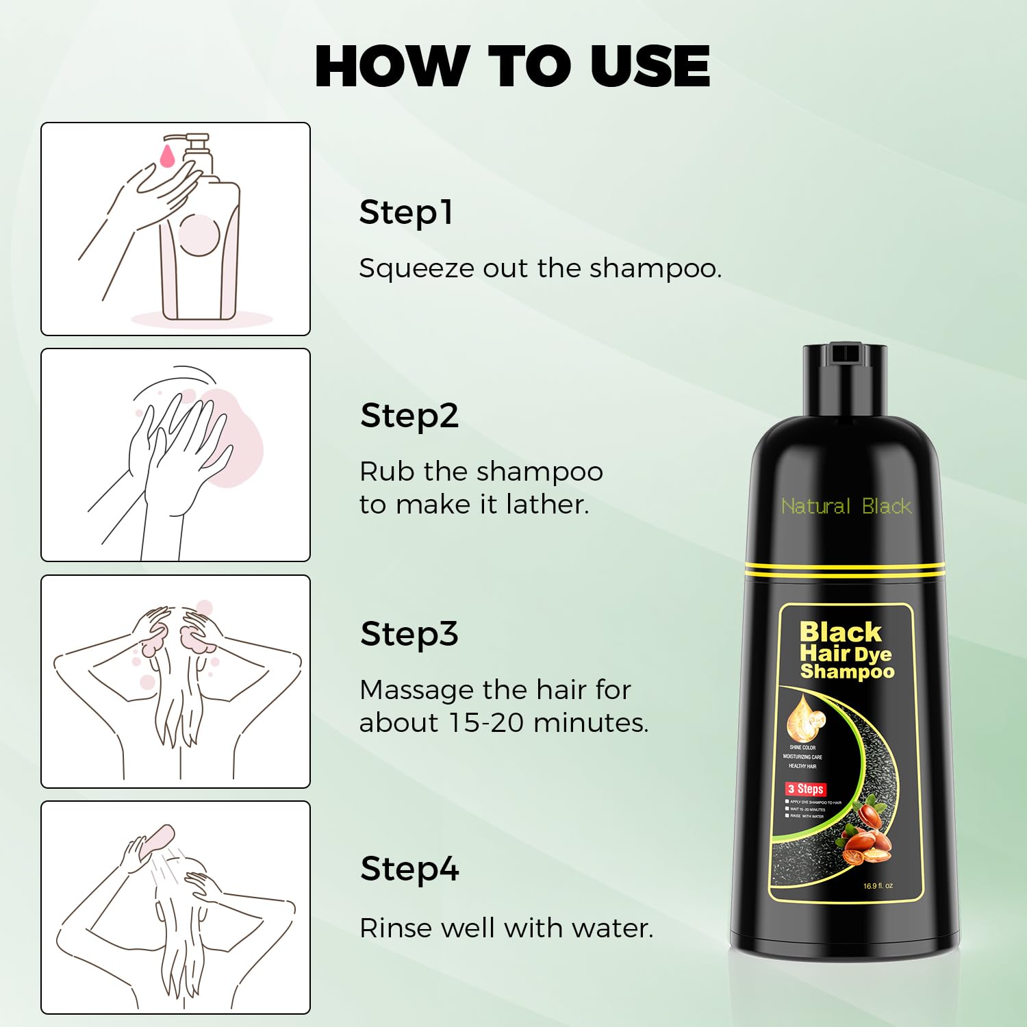 Detalle 2 de KAISASA Black Hair Dye Shampoo 16.9 fl.oz