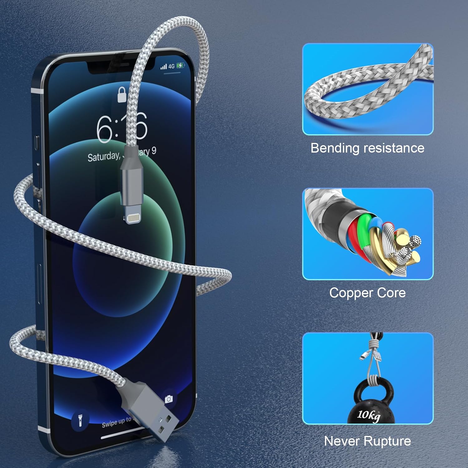 Thumbnail 4 de Powerole iPhone Charger Cable (4 Pack, 6FT) MFi-Certified USB to Lightning