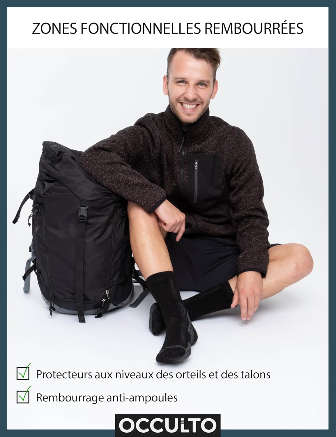 Detalle 2 de Occulto Erik — chaussettes thermiques homme en laine mérinos (lot de 3)