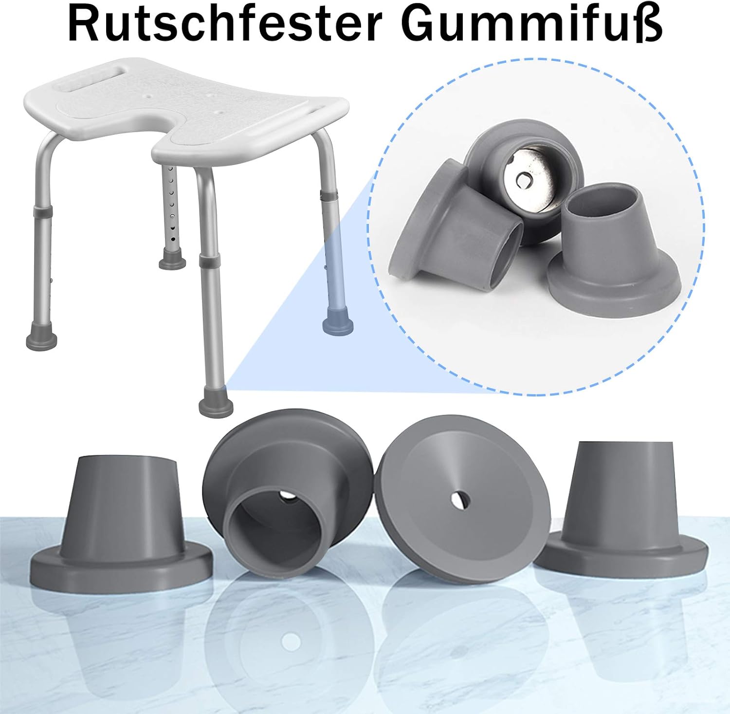 Thumbnail 2 de Suusolny Tabouret de Salle de Bain en Forme de U – Chaise de douche en plastique HDPE, hauteur réglable 35–51 cm, repose-pieds antidérapants