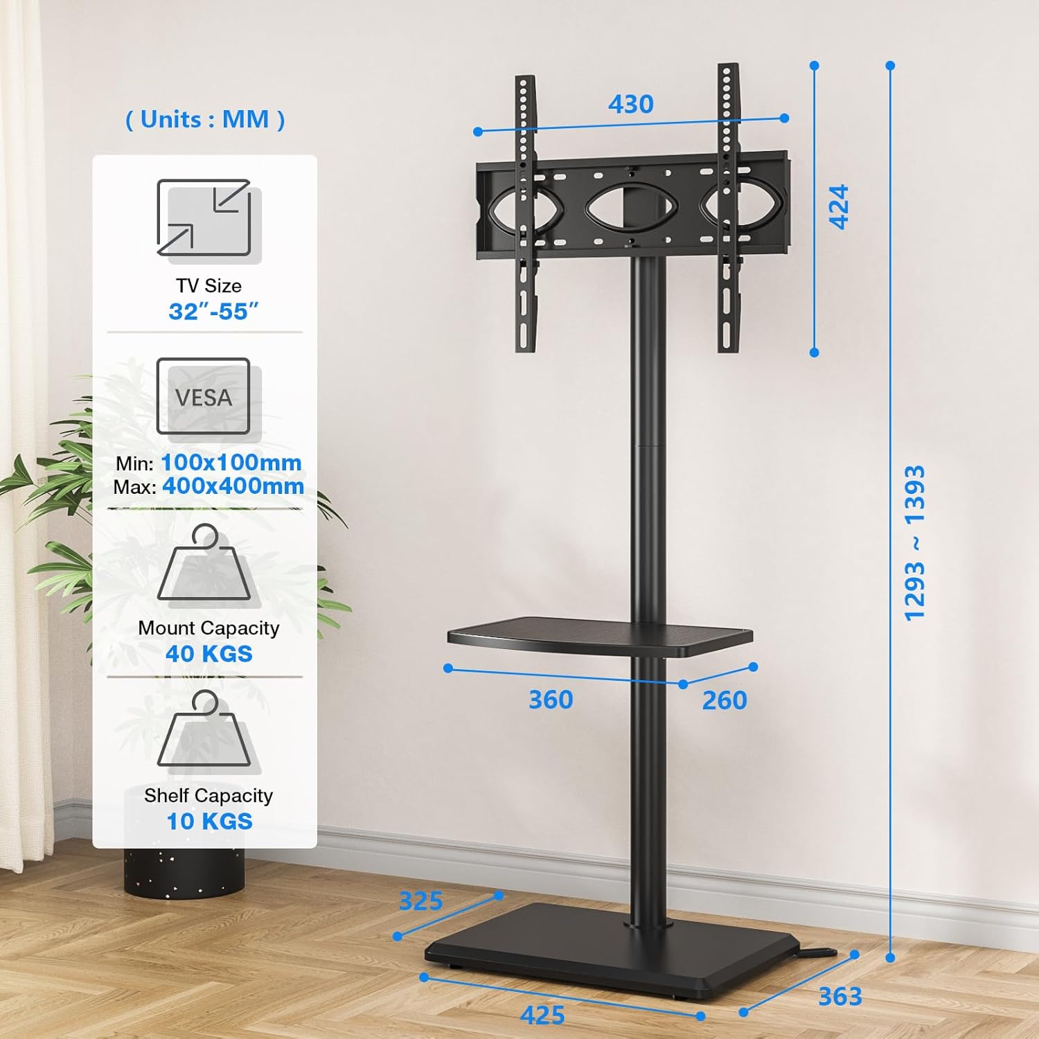 Thumbnail 5 de 5Rcom Universal Swivel TV Floor Stand with Mount for 32-60 Inch TVs up to 40kg