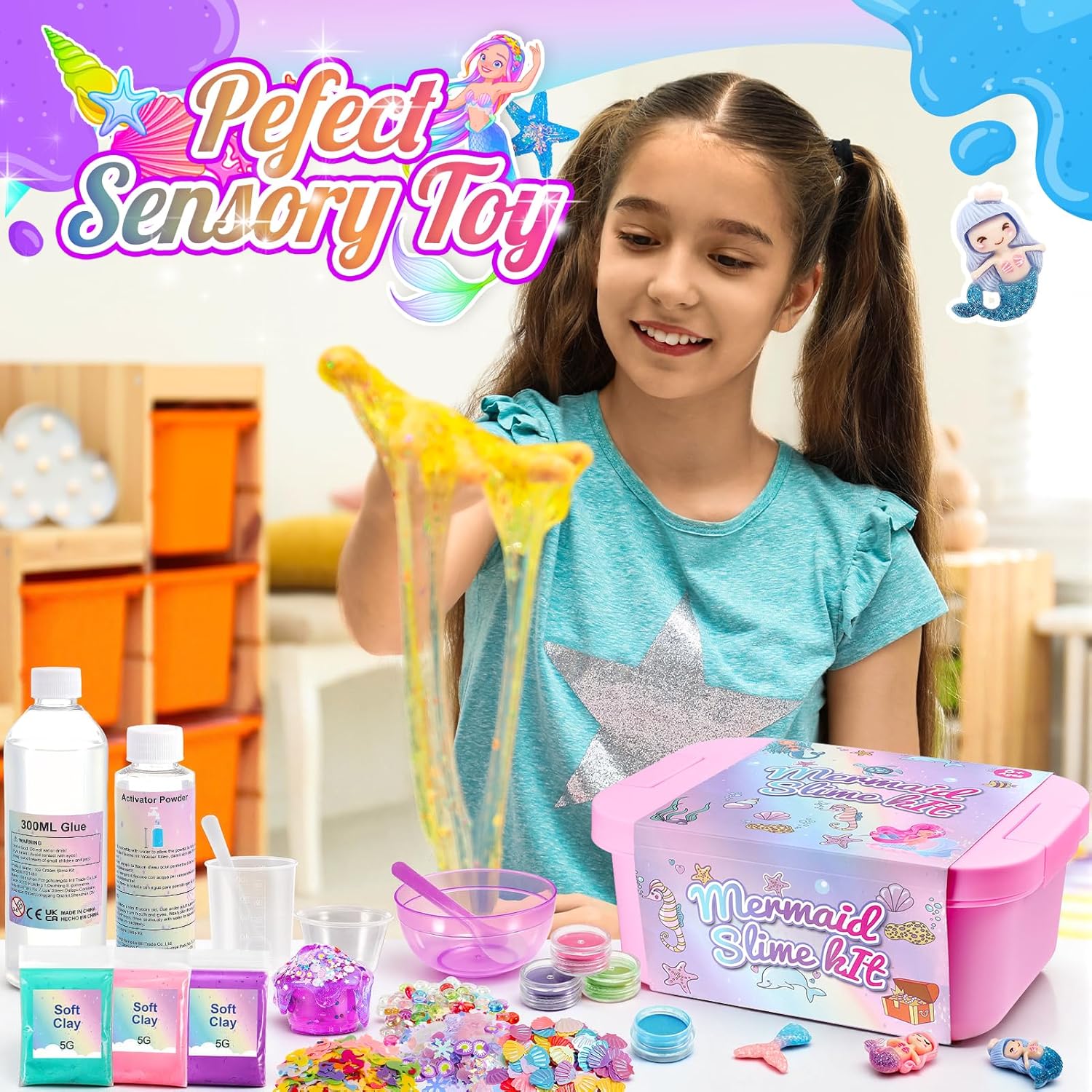 Detalle de iKidiki Slime Kit for 6–12 Year Olds: DIY Glitter Slime Set with Mermaid Accessories