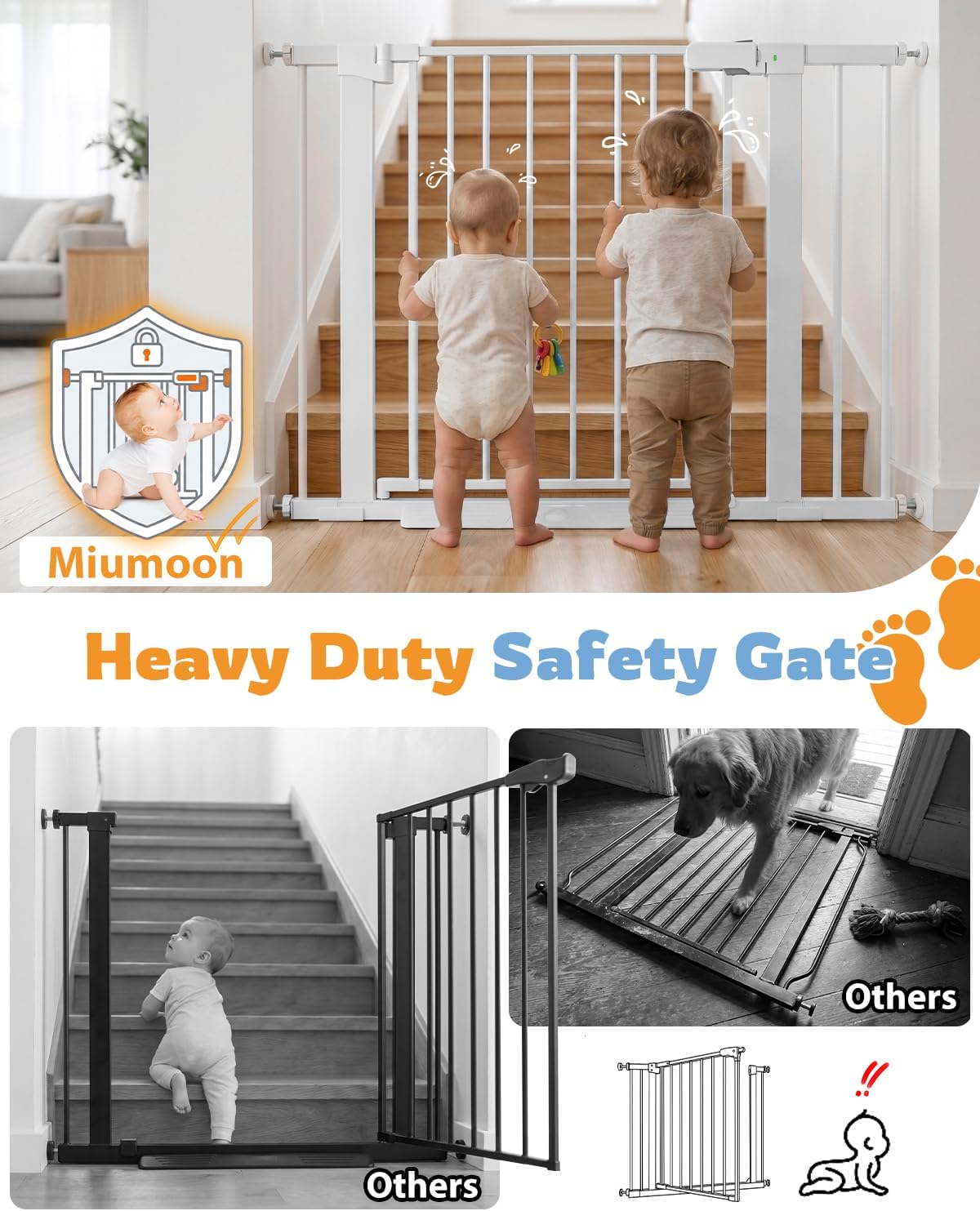 Detalle 2 de Miumoon YJYPBG Pressure-Mounted Baby Gate, 29.5"-46", 30.5" Tall