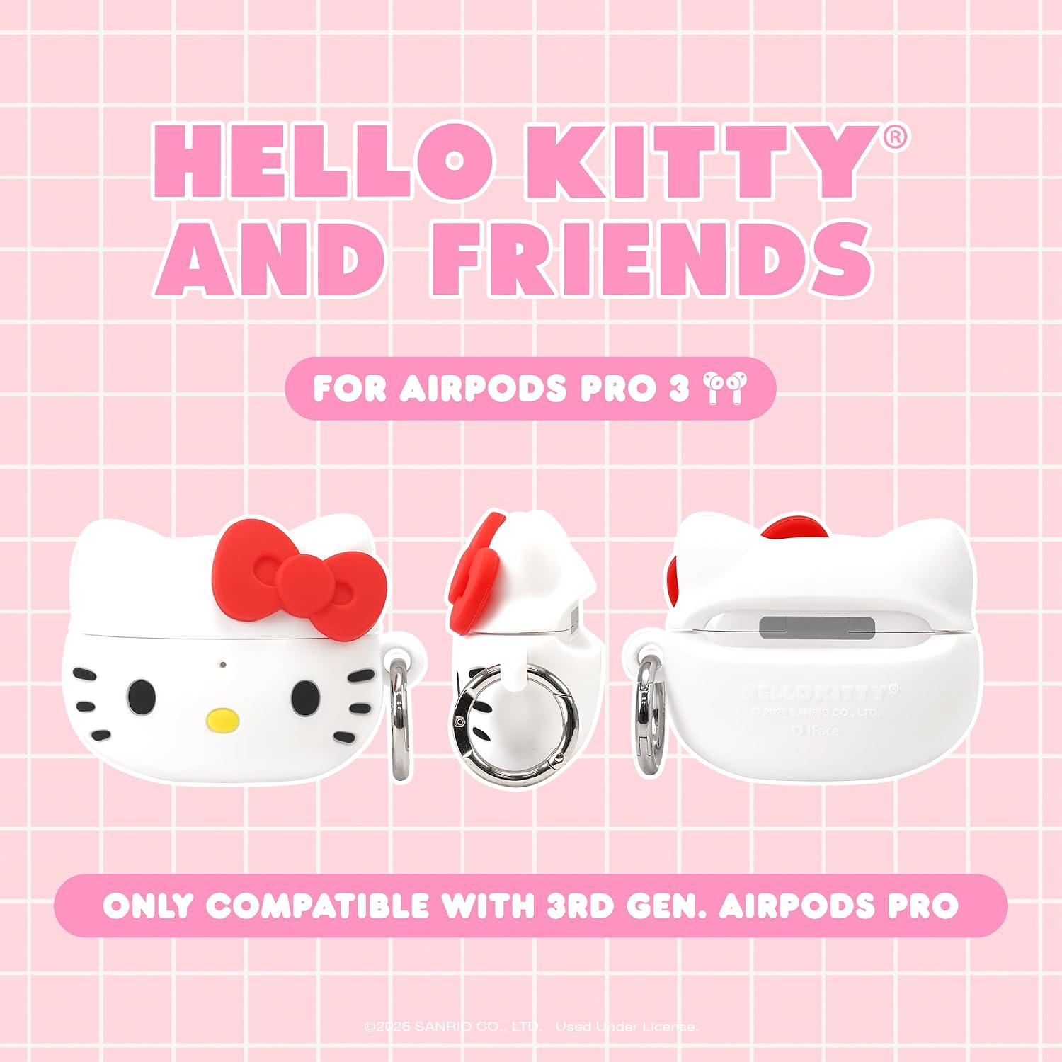 Detalle de iFace Hello Kitty and Friends AirPods Pro 3用シリコンケース カラビナ付き・ワイヤレス充電対応