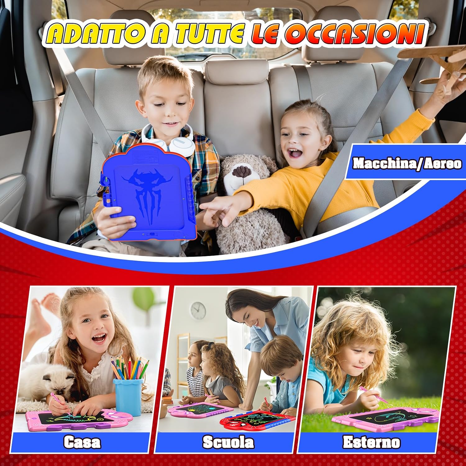 Detalle de Braxel 2 Pezzi Lavagna per Bambini 8,5'' – Lavagna Magica Colorata, Cancellabile e Portatile