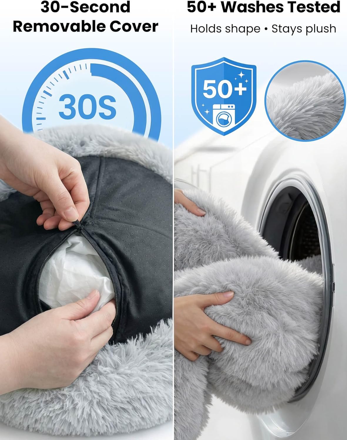 Thumbnail 1 de Moistu Small Dog Bed with Removable Cover (50cm) – Washable Donut Pet Bed with Zip, Orthopedic Support & Anti-slip Base