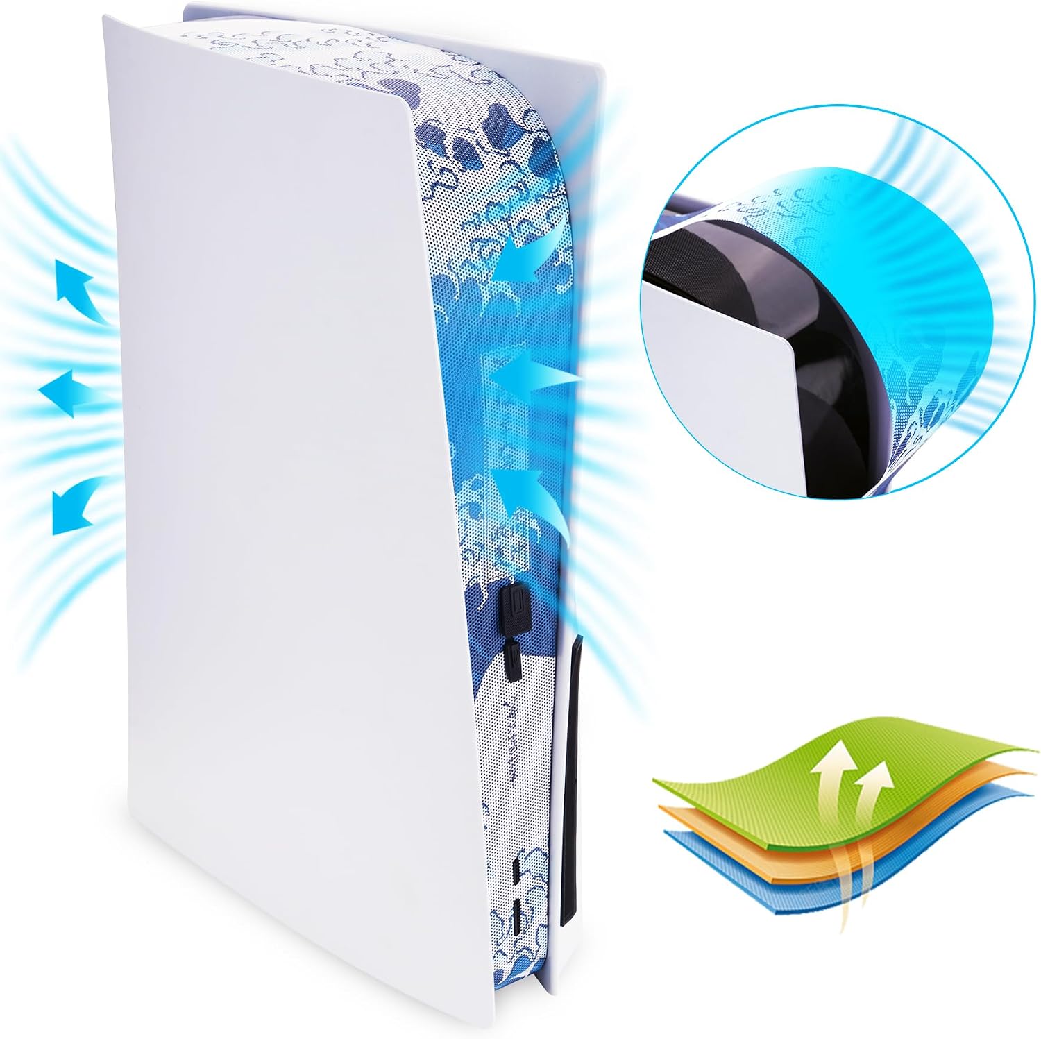 Detalle de playvital Dust Filter and Port Plug Set for PS5 Disc & Digital Console (Great Wave Off Kanagawa) – anti-dust kit