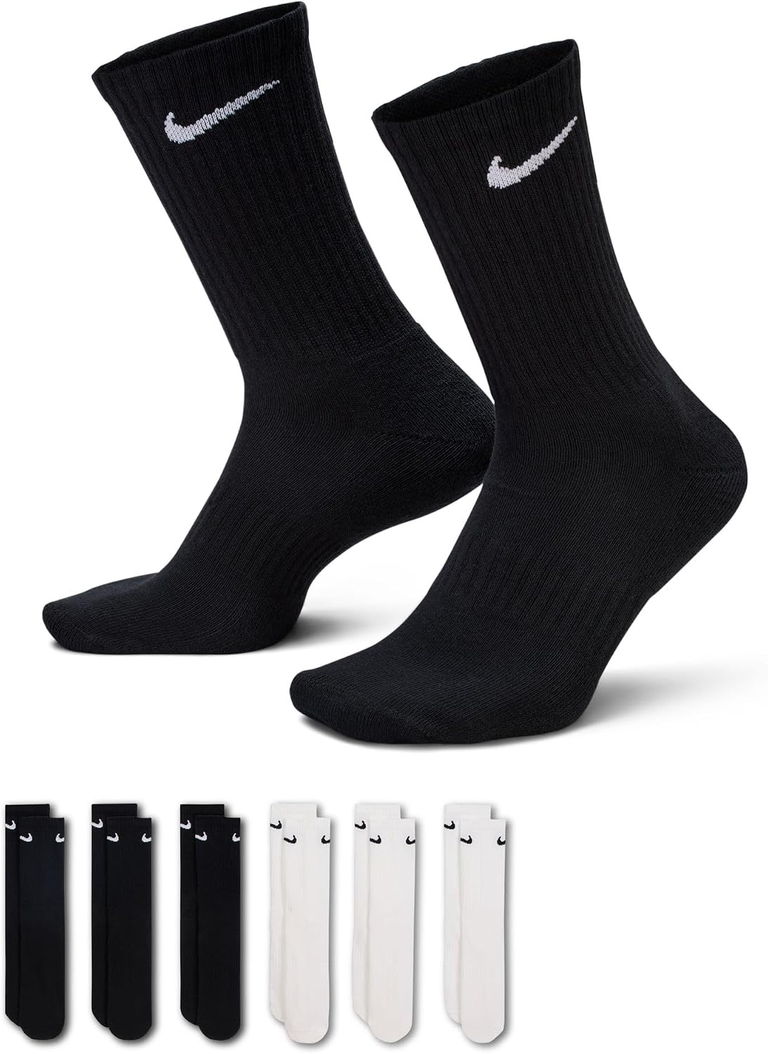 Thumbnail 5 de Nike Unisex Everyday Cushioned Training Crew Socks (6 Pairs) – Black/White, Large