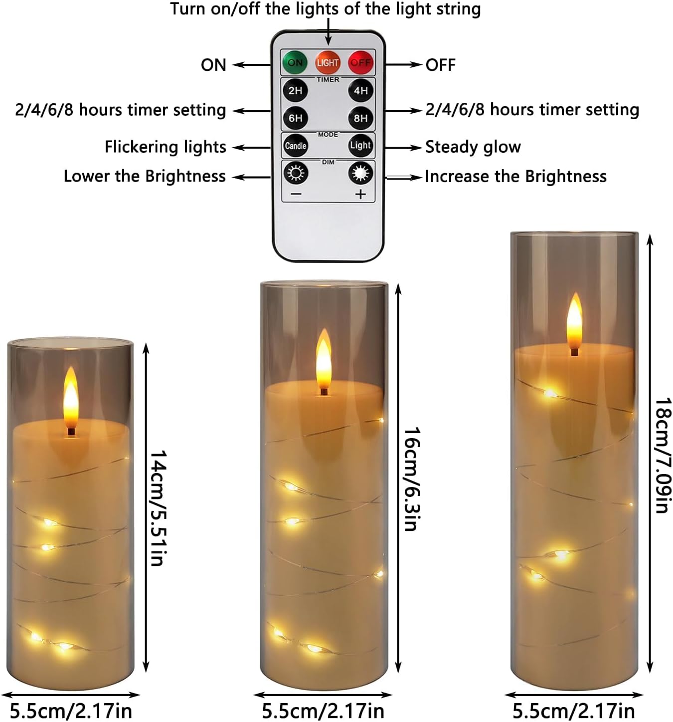 Detalle de CAKETYCG RXZER23 Flameless LED Candles, 12-Pack with Gray Acrylic and Remote